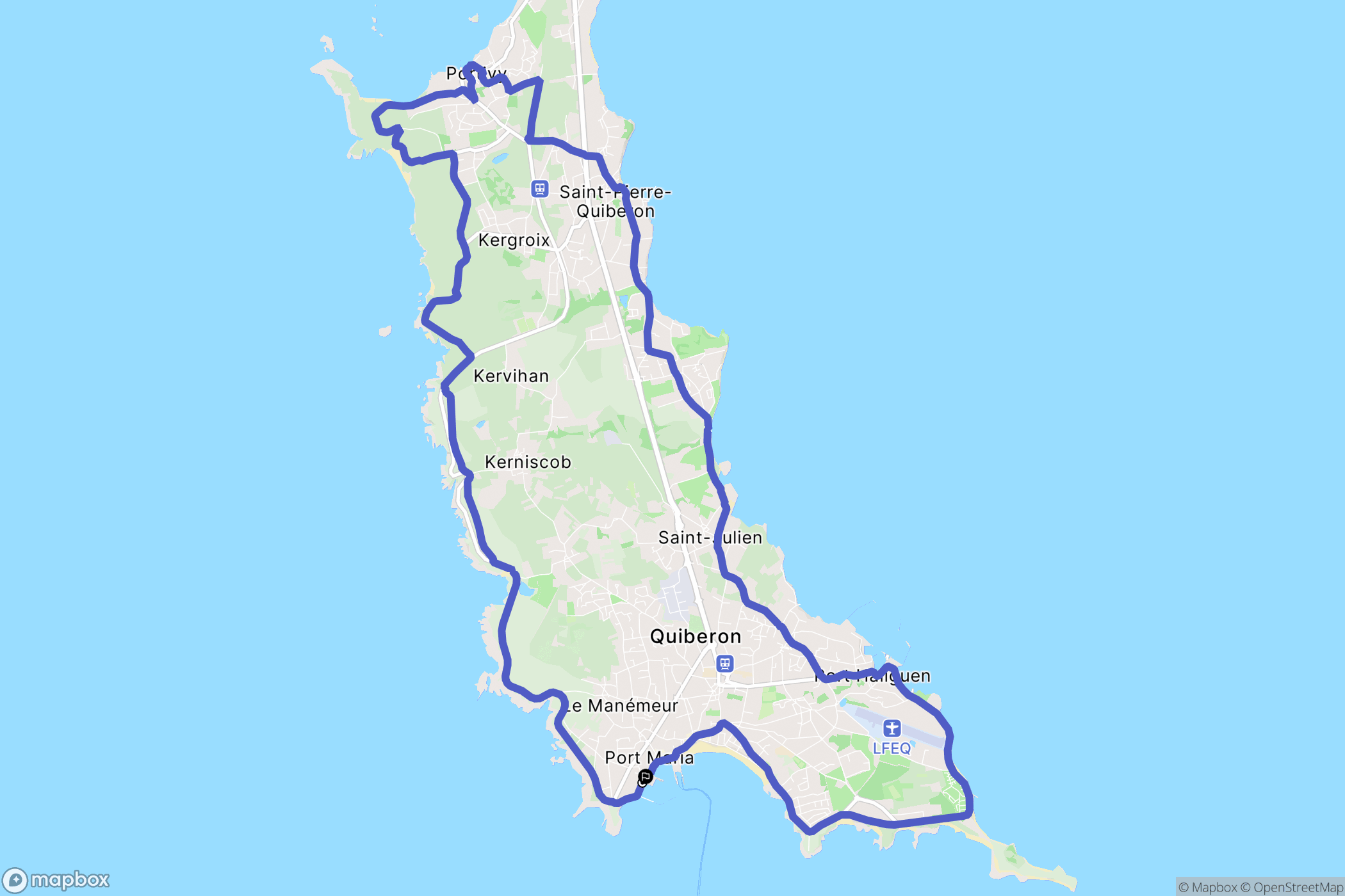 Quiberon : carte du parcours de randonnée - France