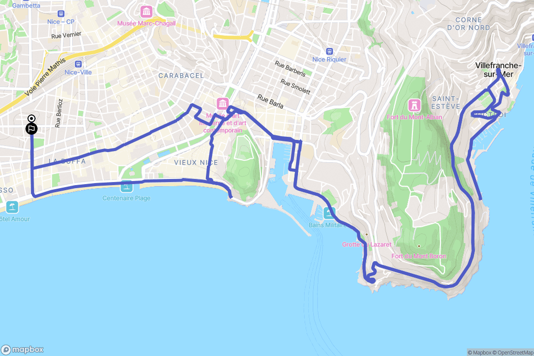 Nice : carte du parcours de randonnée - France