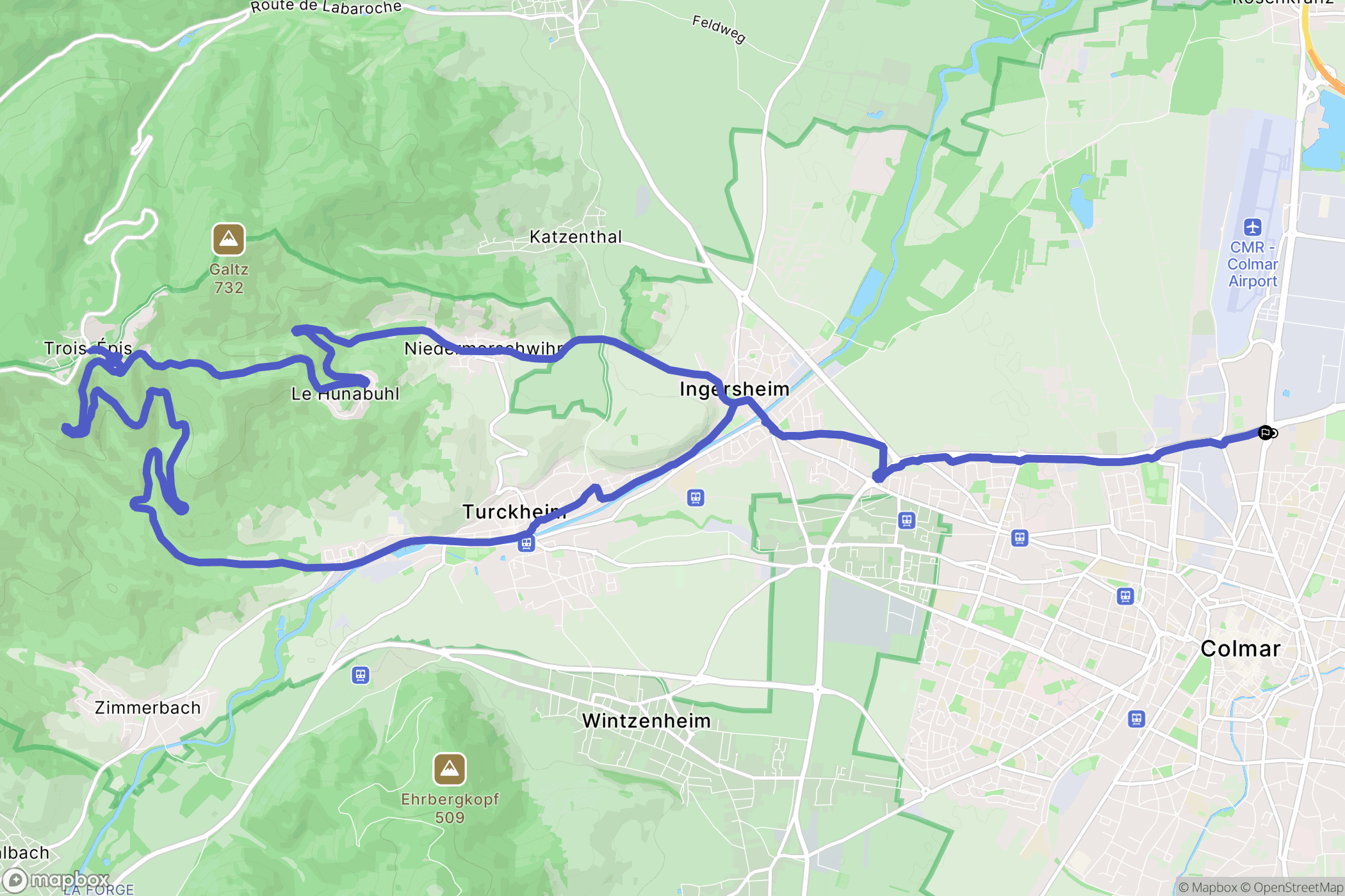 Colmar : carte du parcours de randonnée - France