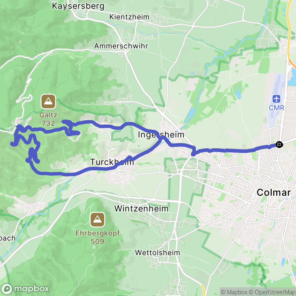 Colmar : carte du parcours de randonnée - France