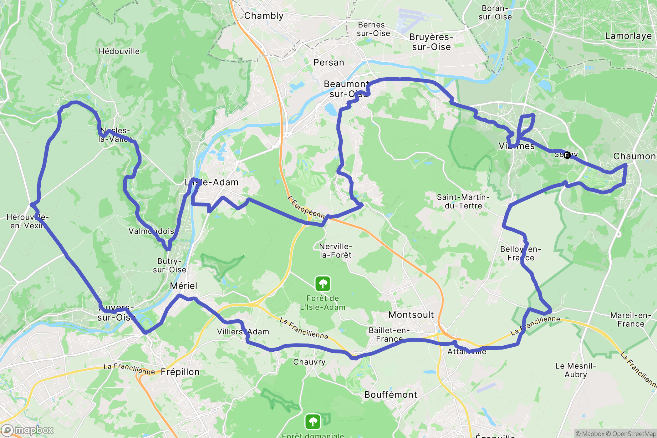Seugy : carte du parcours de randonnée - France