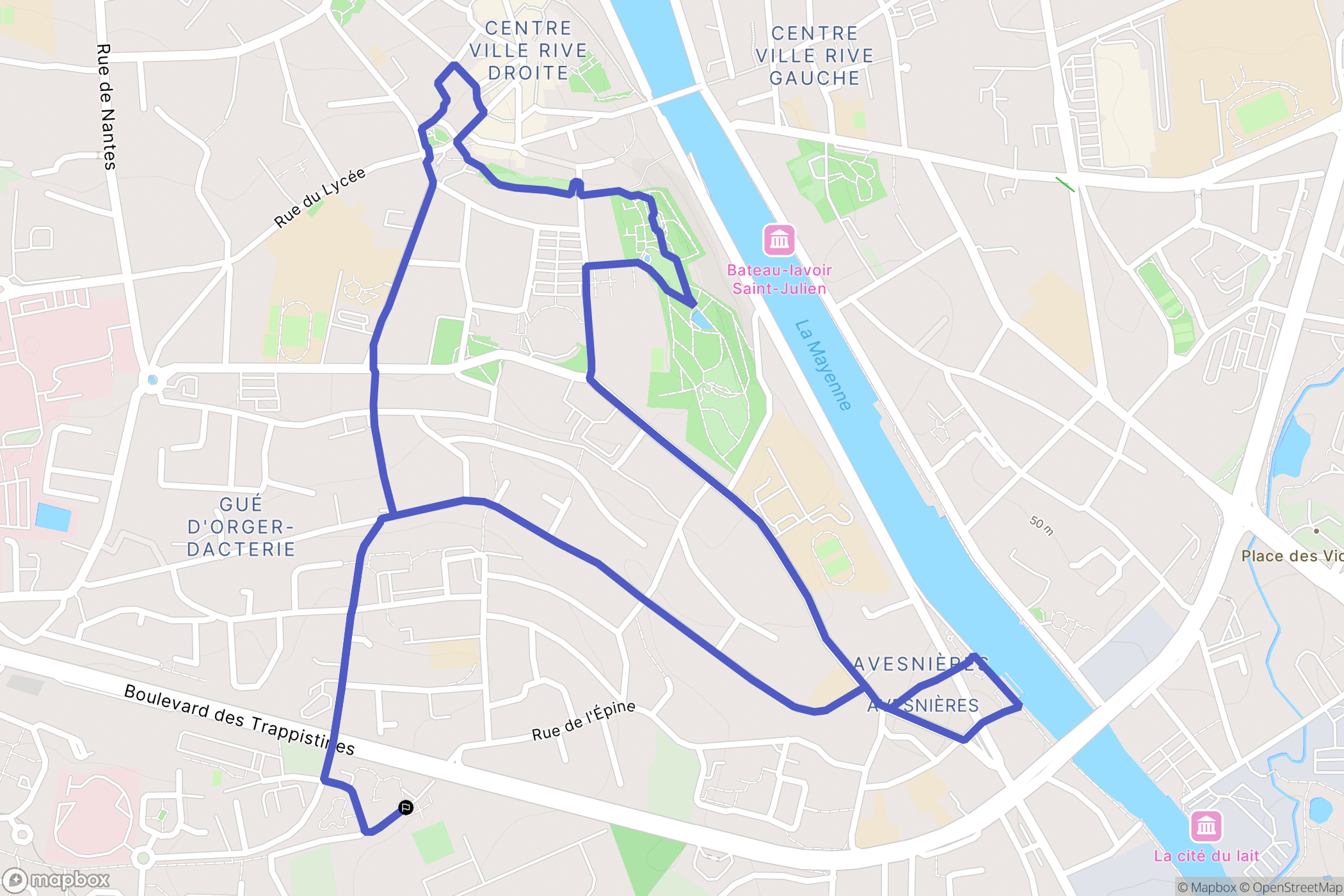 Laval : carte du parcours de randonnée - France