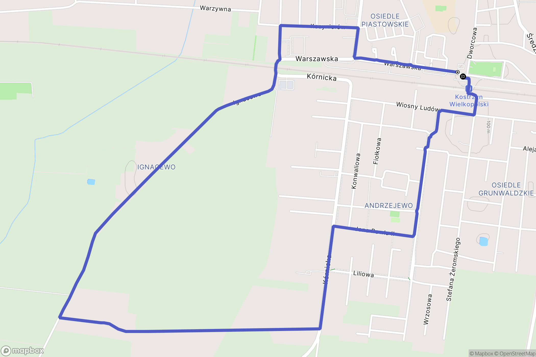 Kostrzyn: mapa trasy - Poland