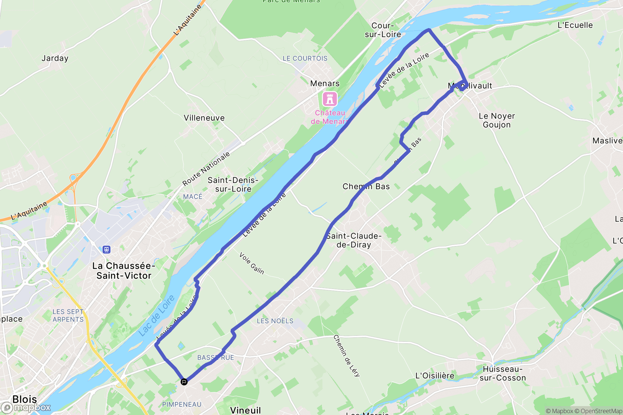Vineuil : carte du parcours de randonnée - France