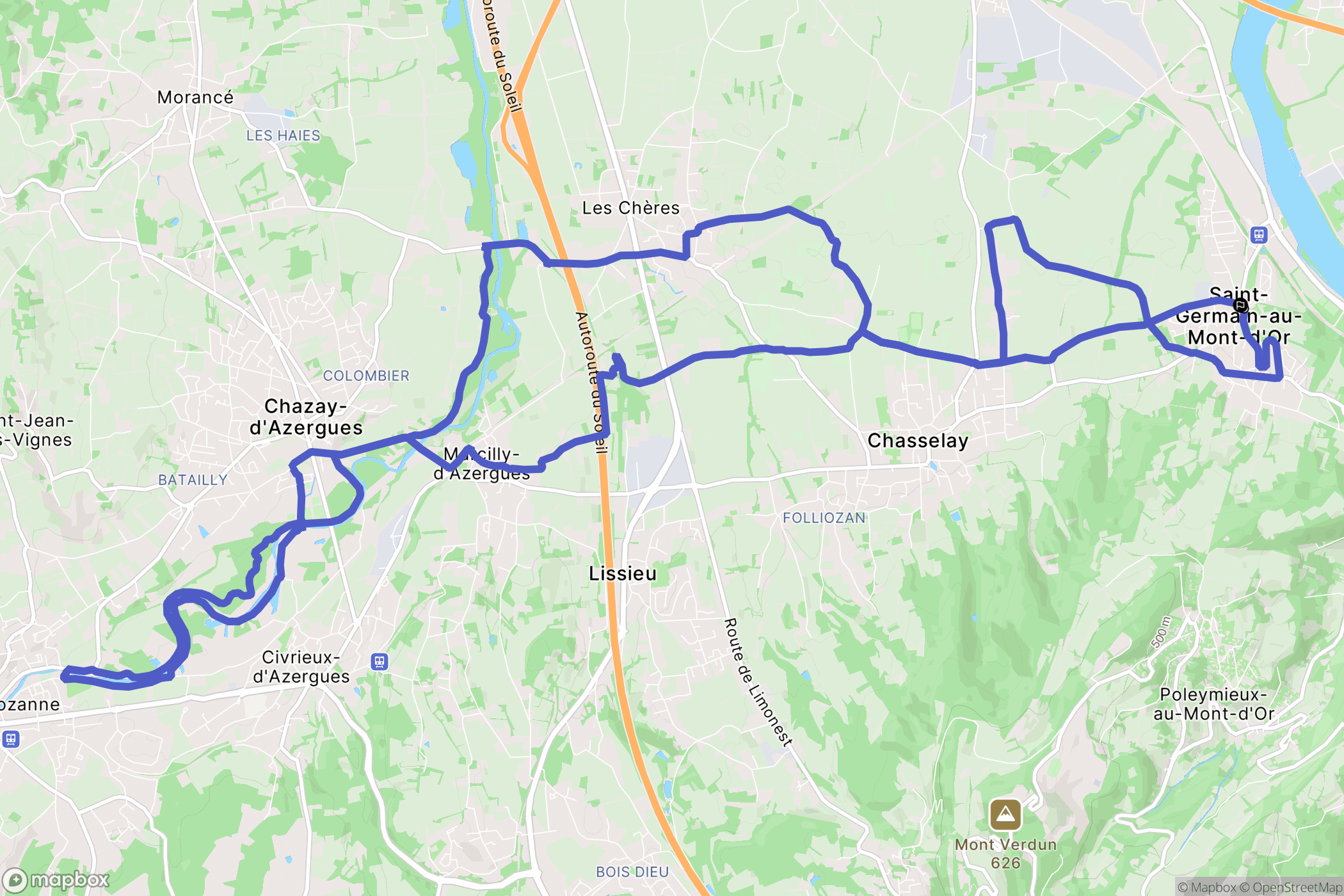 Saint-Germain-au-Mont-d'Or : carte du parcours de randonnée - France