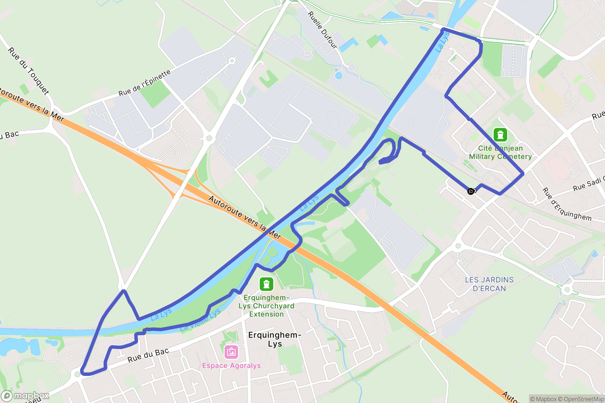 Erquinghem-Lys : carte du parcours de randonnée - France