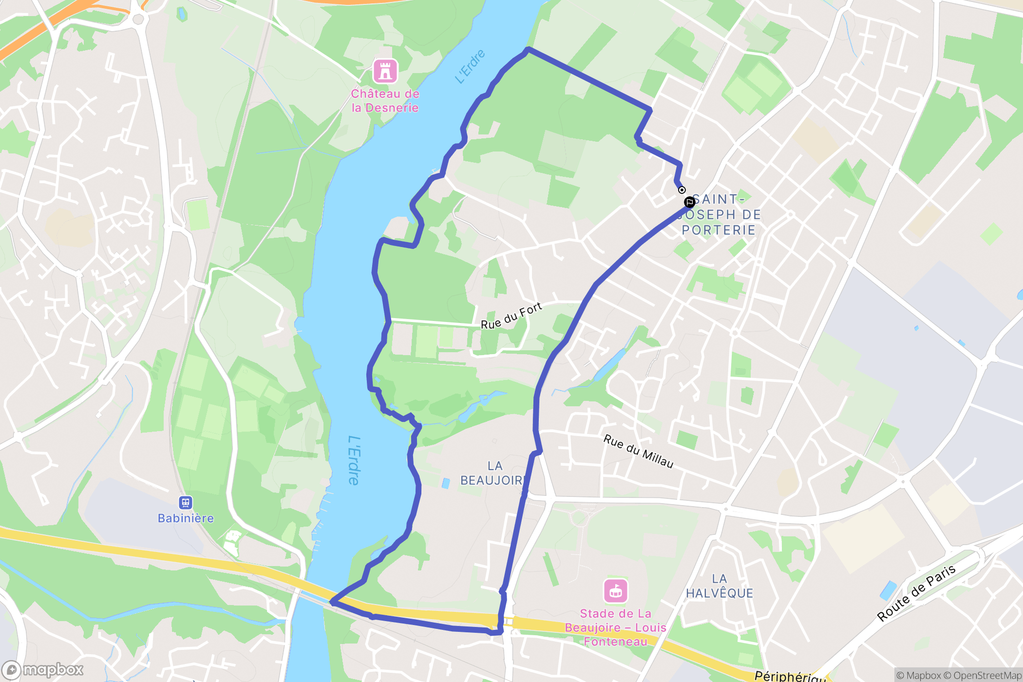 Nantes : carte du parcours de randonnée - France
