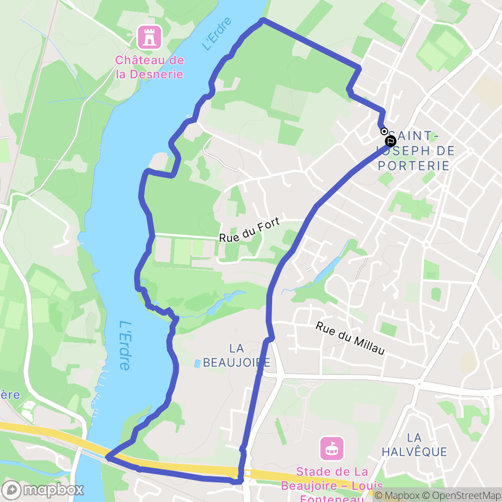 Nantes : carte du parcours de randonnée - France
