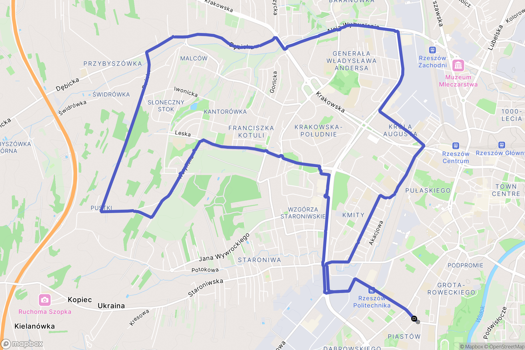 Rzeszów: mapa trasy - Poland