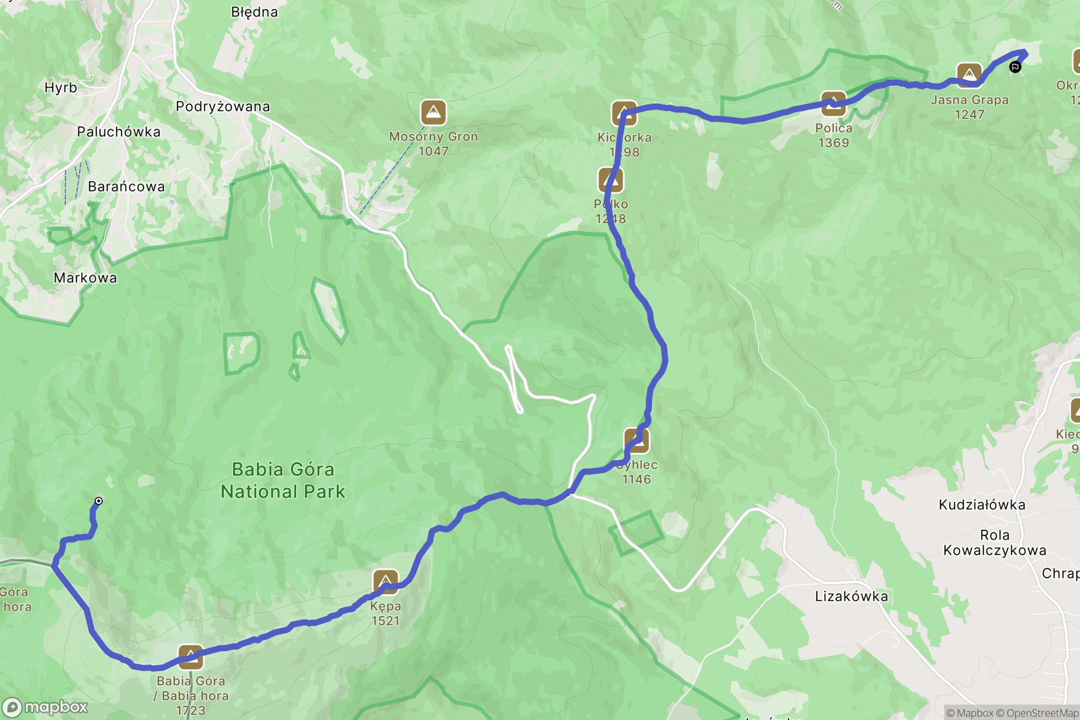 Zawoja: mapa trasy - Poland