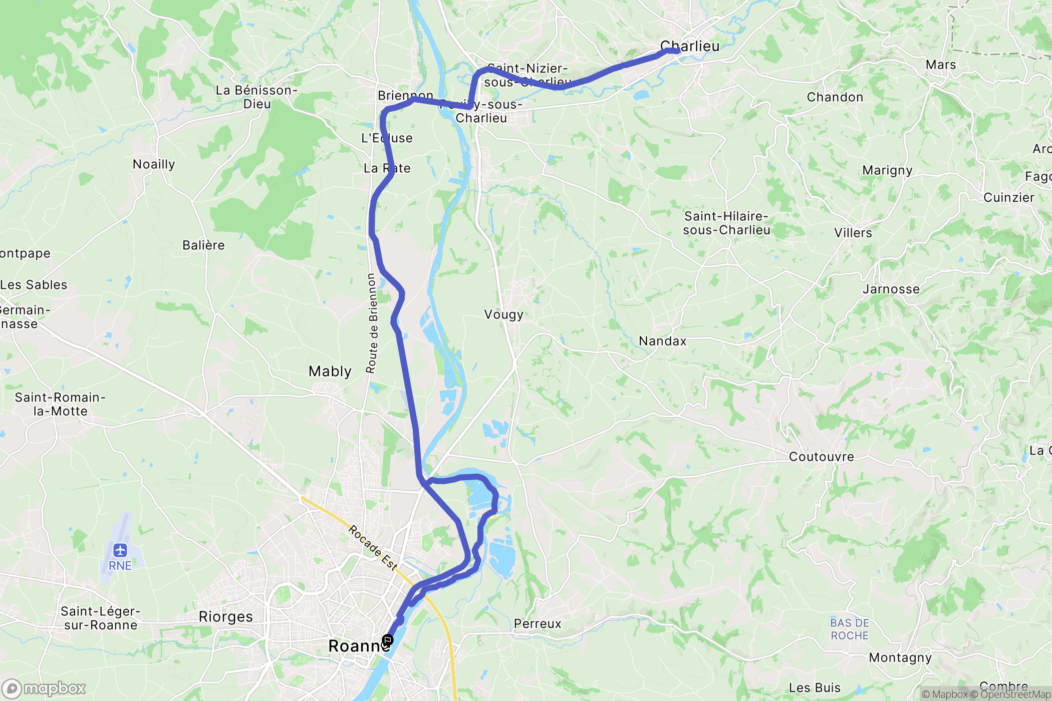 Roanne : carte du parcours de randonnée - France