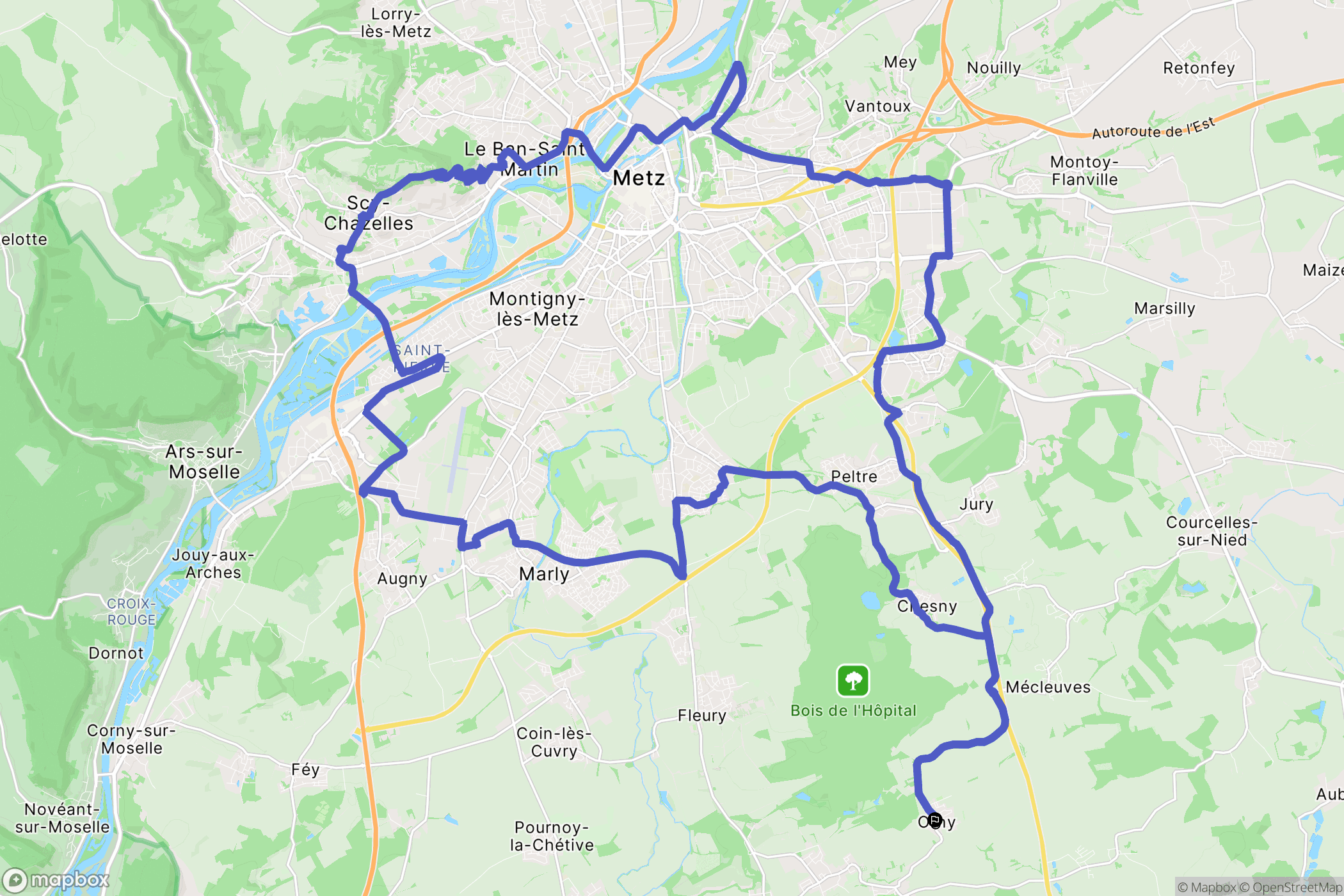 Orny : carte du parcours de randonnée - France