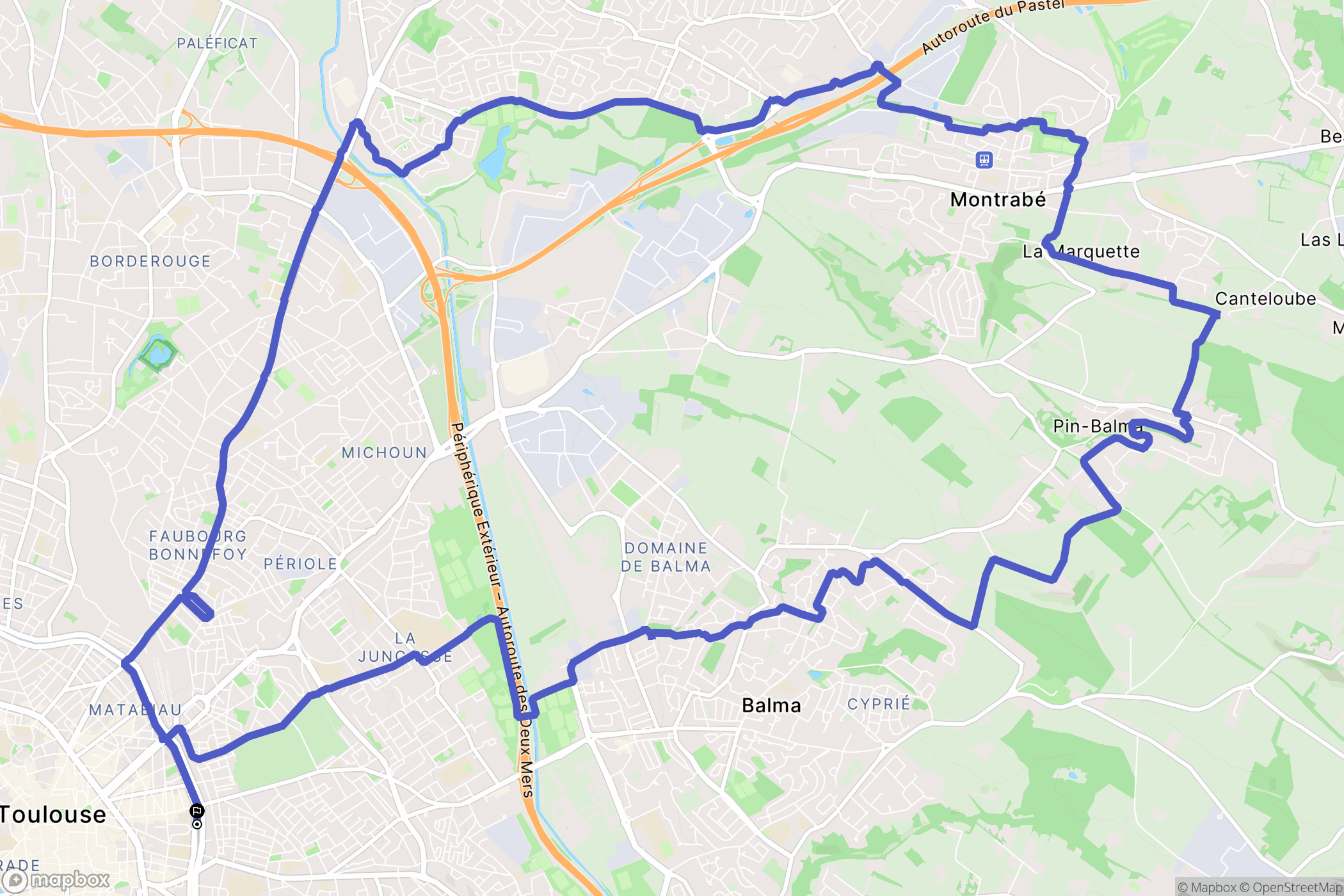 Toulouse : carte du parcours de randonnée - France