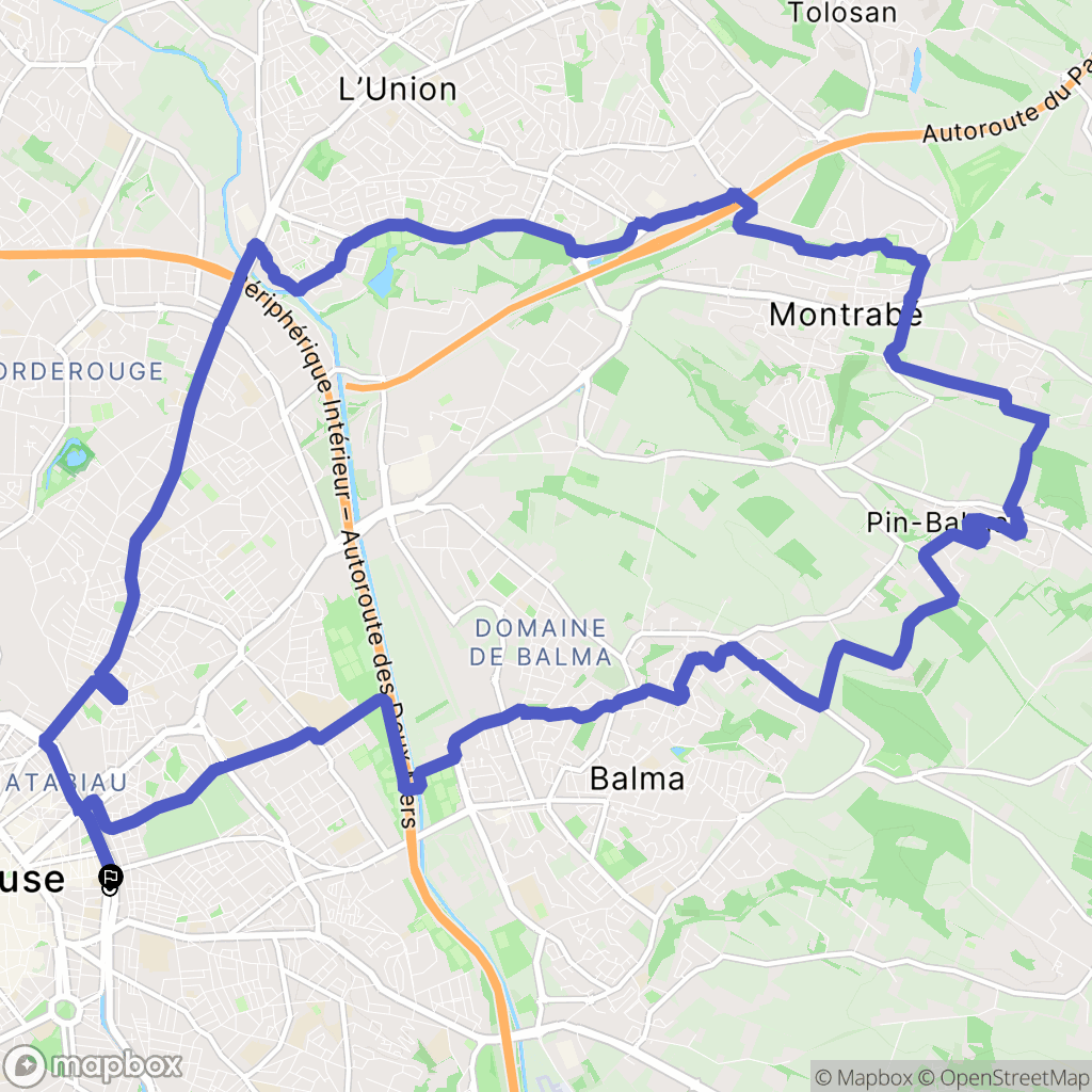 Toulouse : carte du parcours de randonnée - France