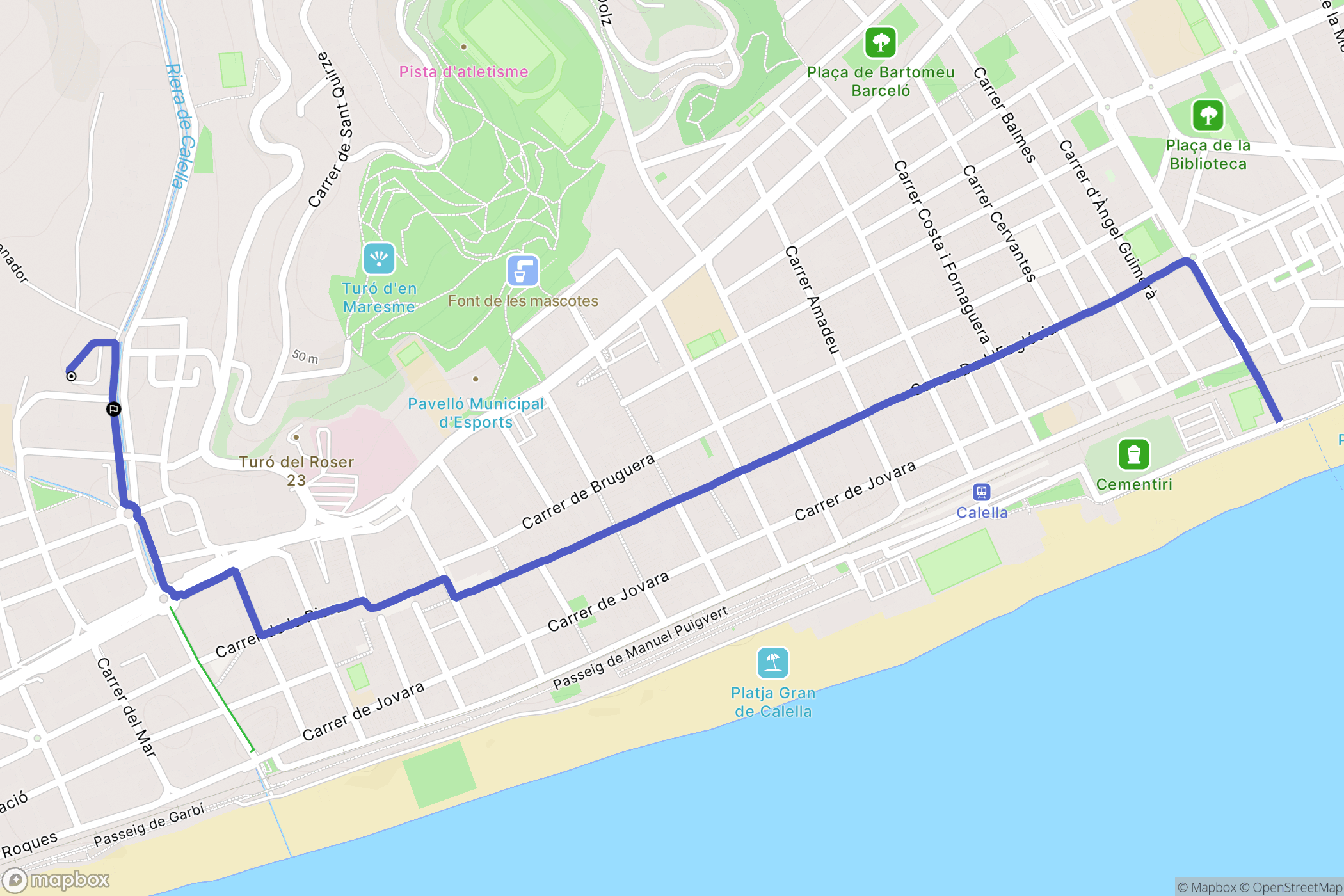 Calella : carte du parcours de randonnée - Spain