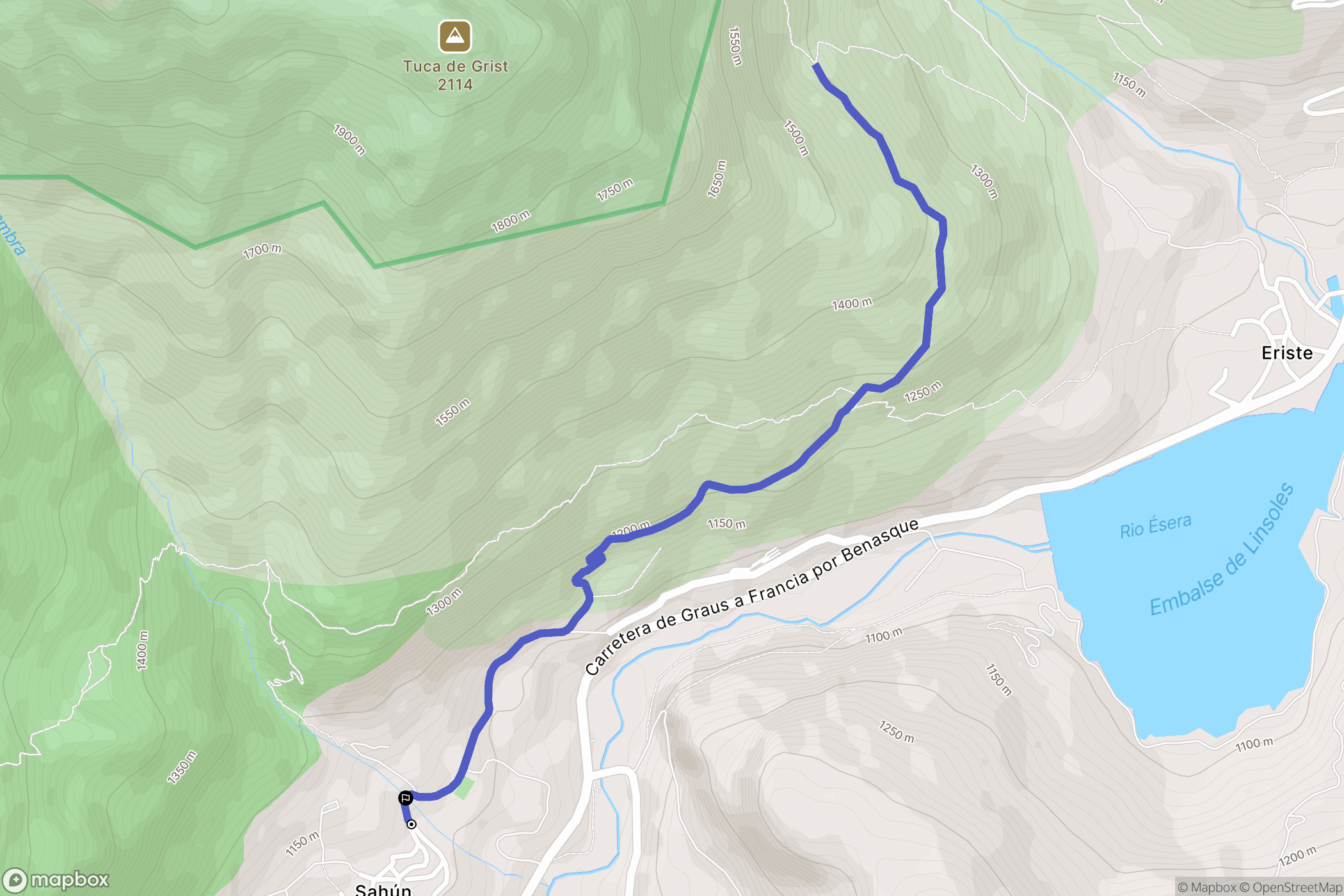 Sahún : carte du parcours de randonnée - Spain