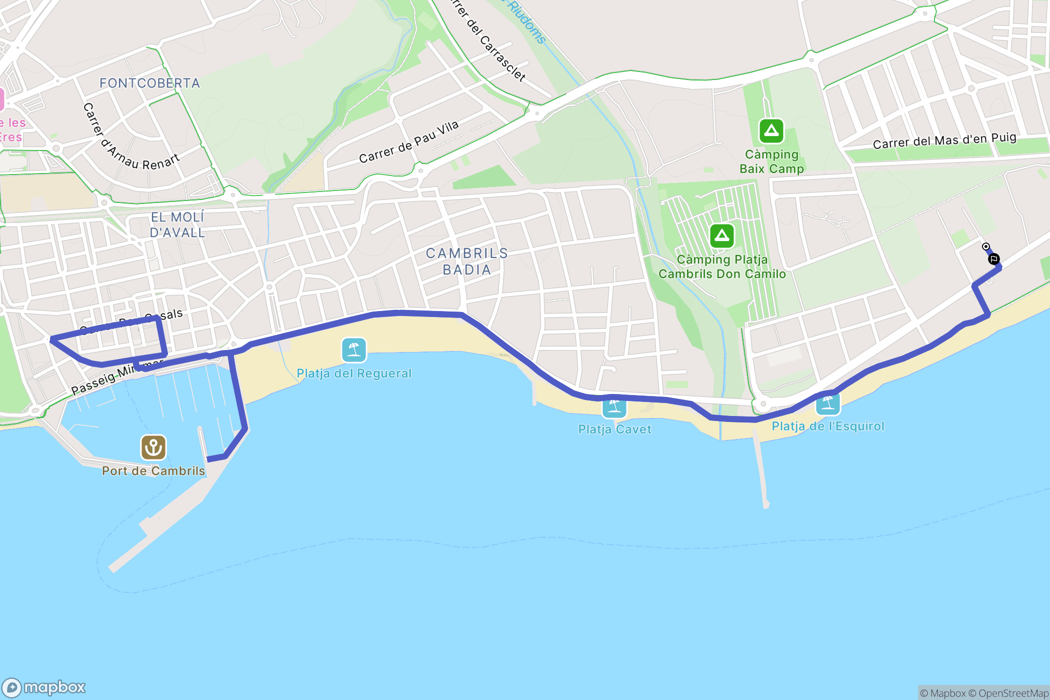 Cambrils : carte du parcours de randonnée - Spain