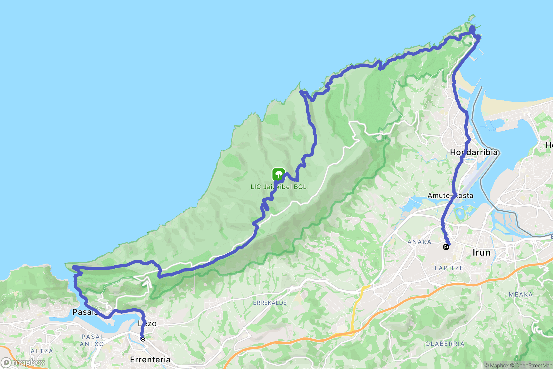 Lezo : carte du parcours de randonnée - Spain