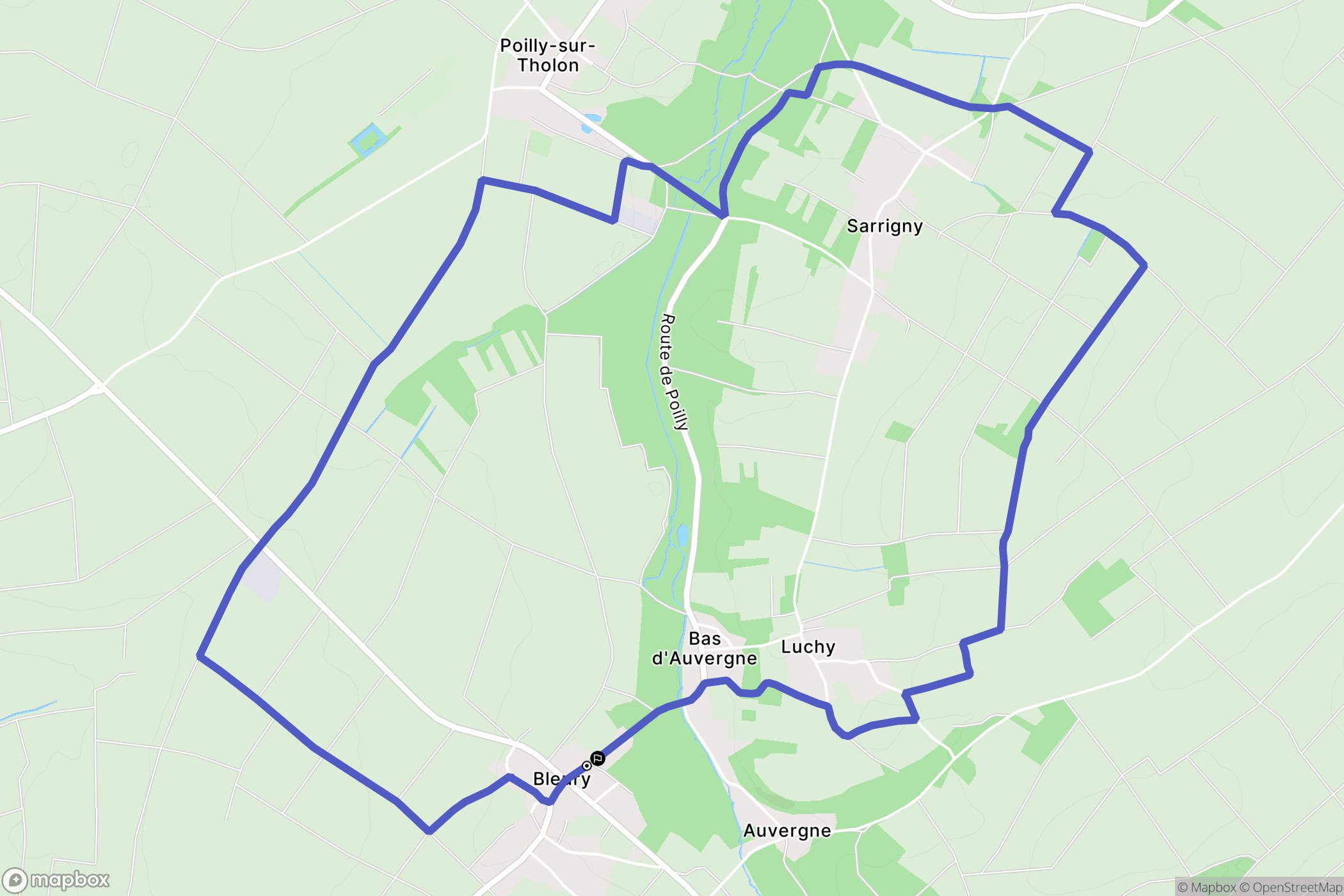 Poilly-sur-Tholon : carte du parcours de randonnée - France
