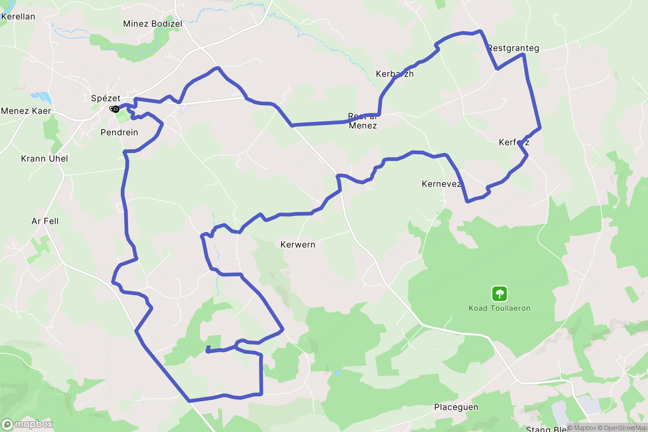 Spézet : carte du parcours de randonnée - France
