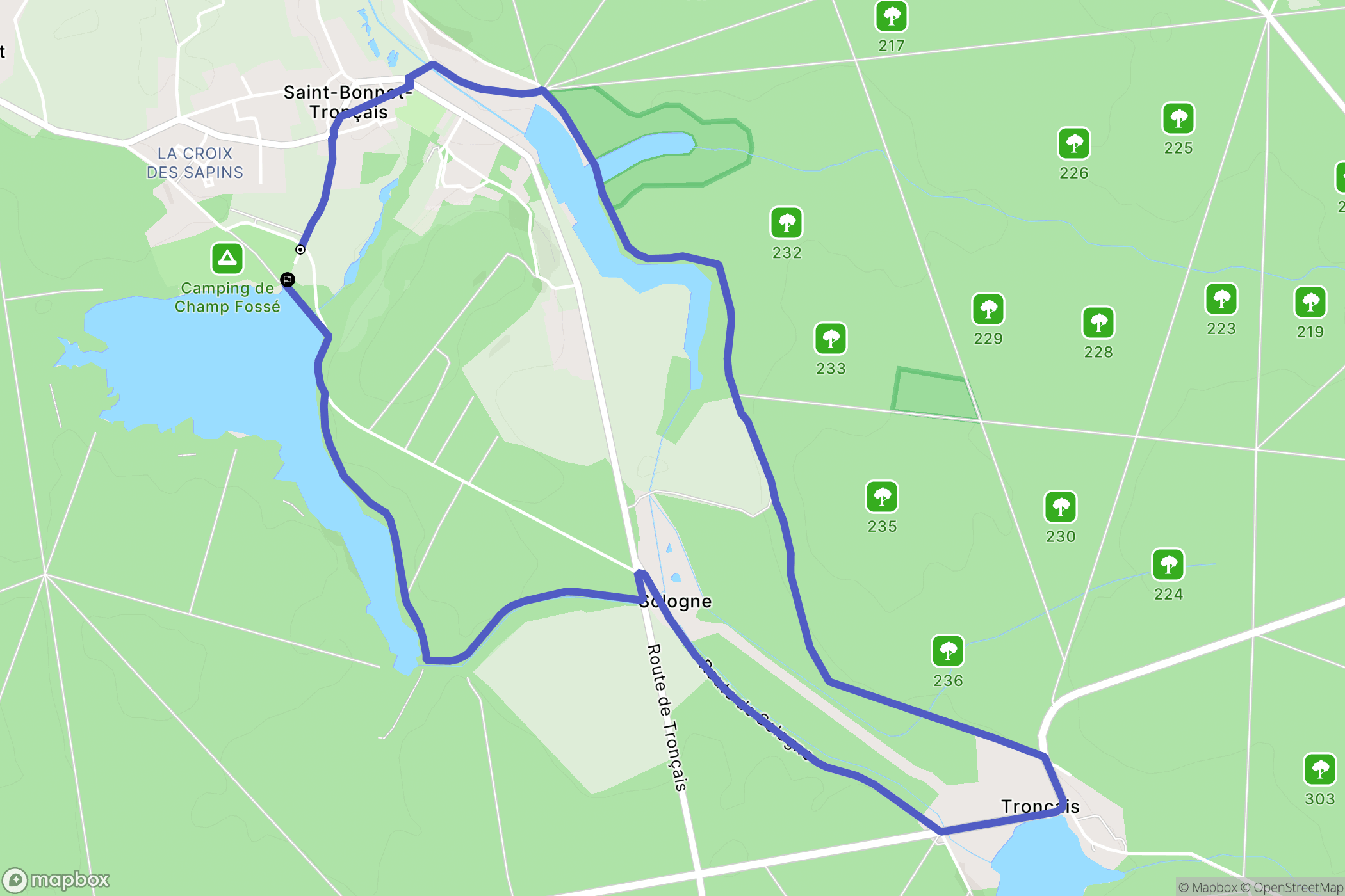Saint-Bonnet-Tronçais : carte du parcours de randonnée - France