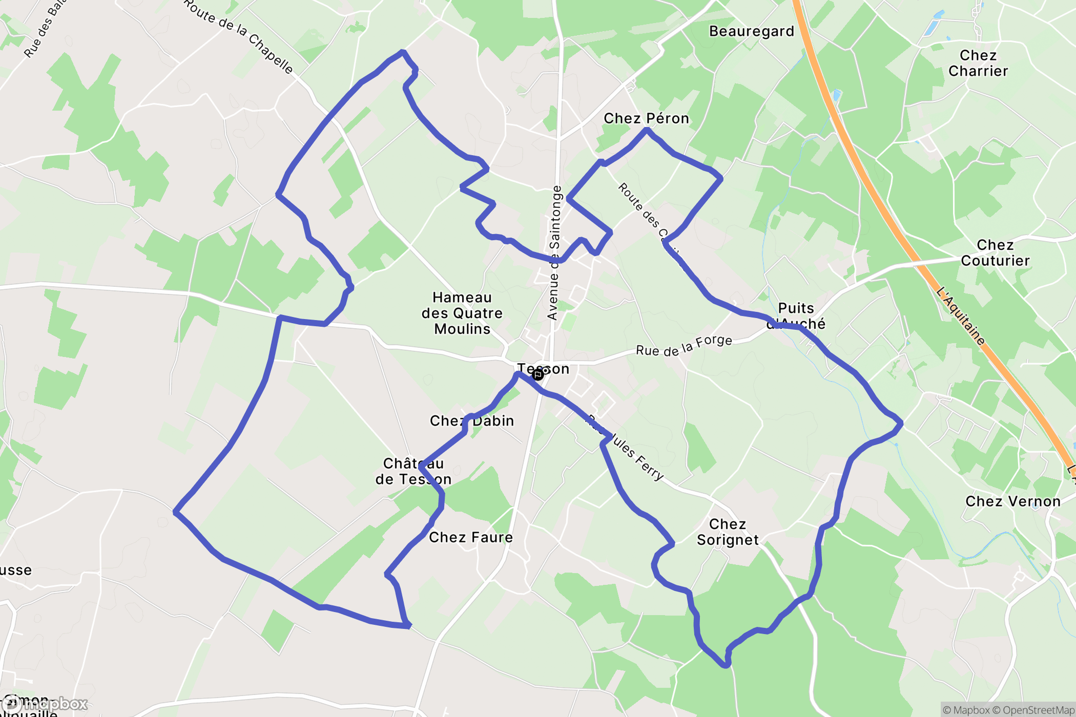 Tesson : carte du parcours de randonnée - France