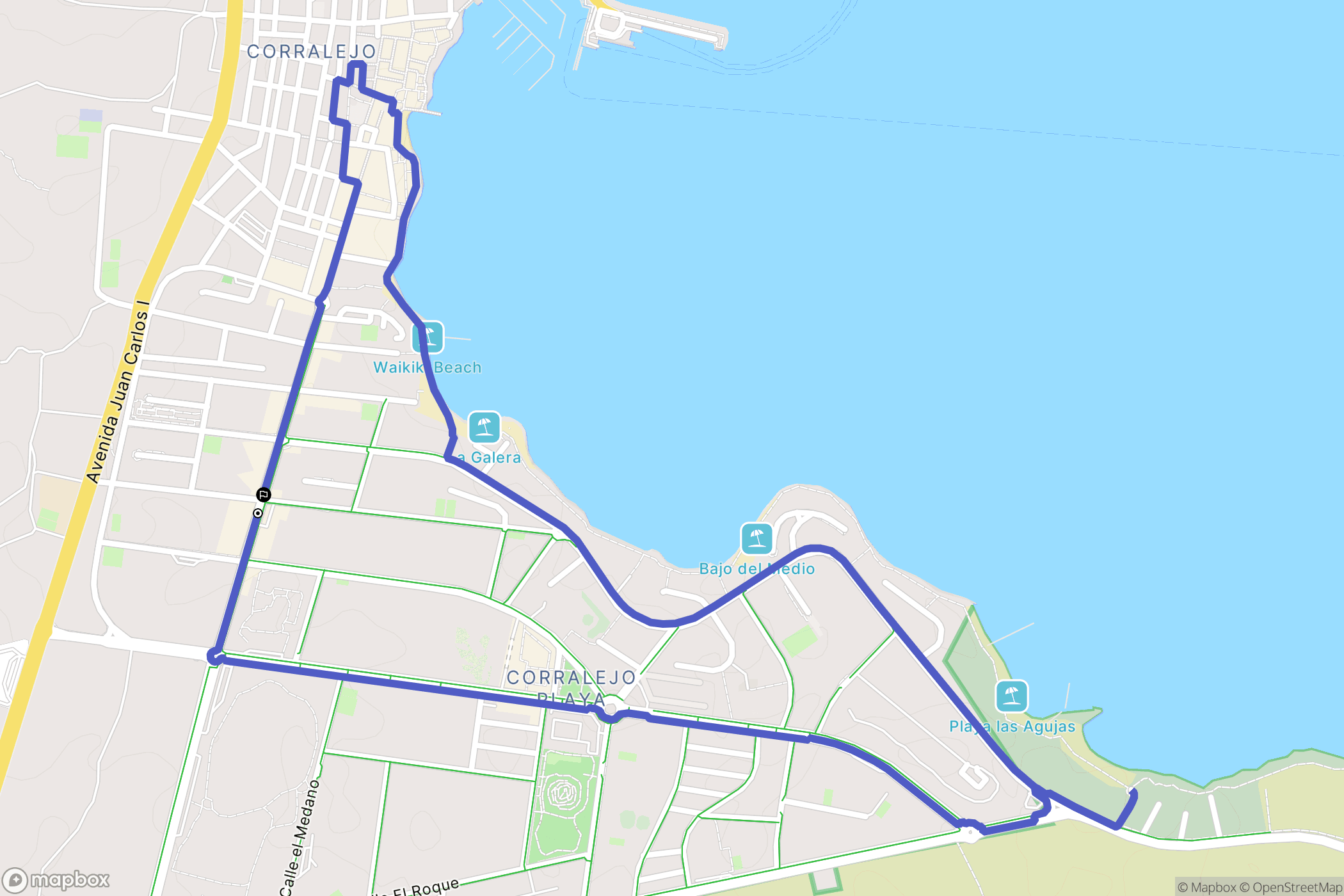 Corralejo : carte du parcours de randonnée - Spain