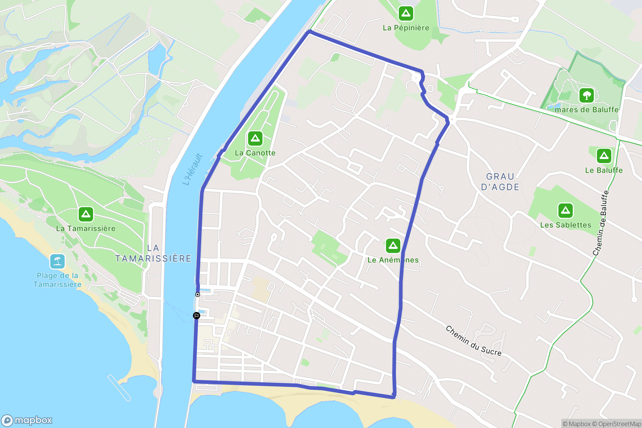 Agde : carte du parcours de randonnée - France