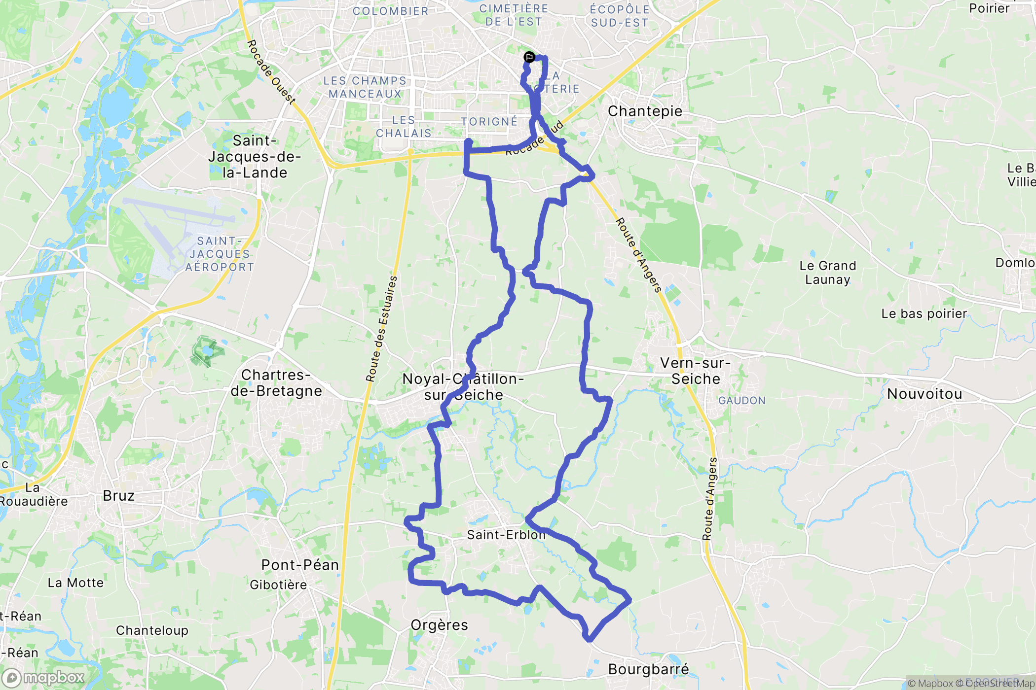 Rennes : carte du parcours de randonnée - France