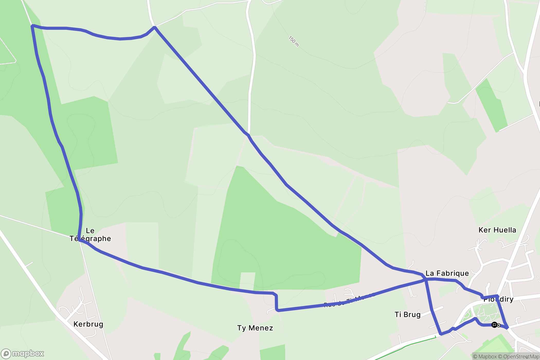 Ploudiry : carte du parcours de randonnée - France