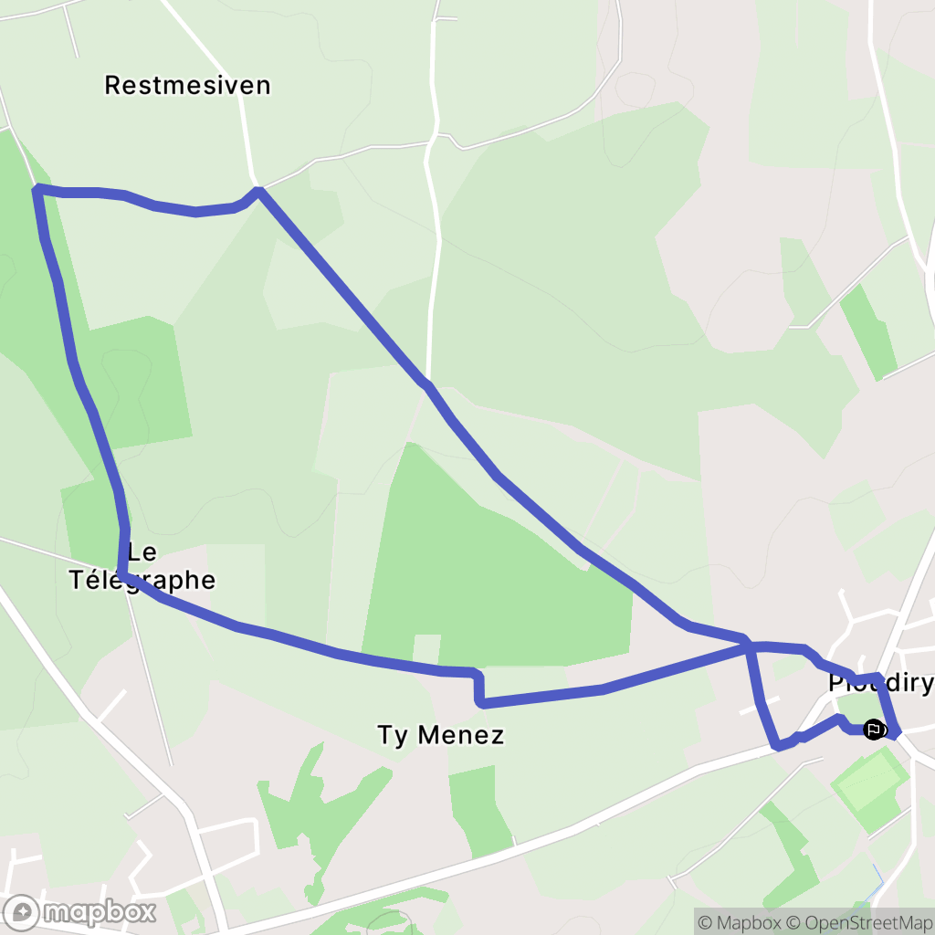 Ploudiry : carte du parcours de randonnée - France