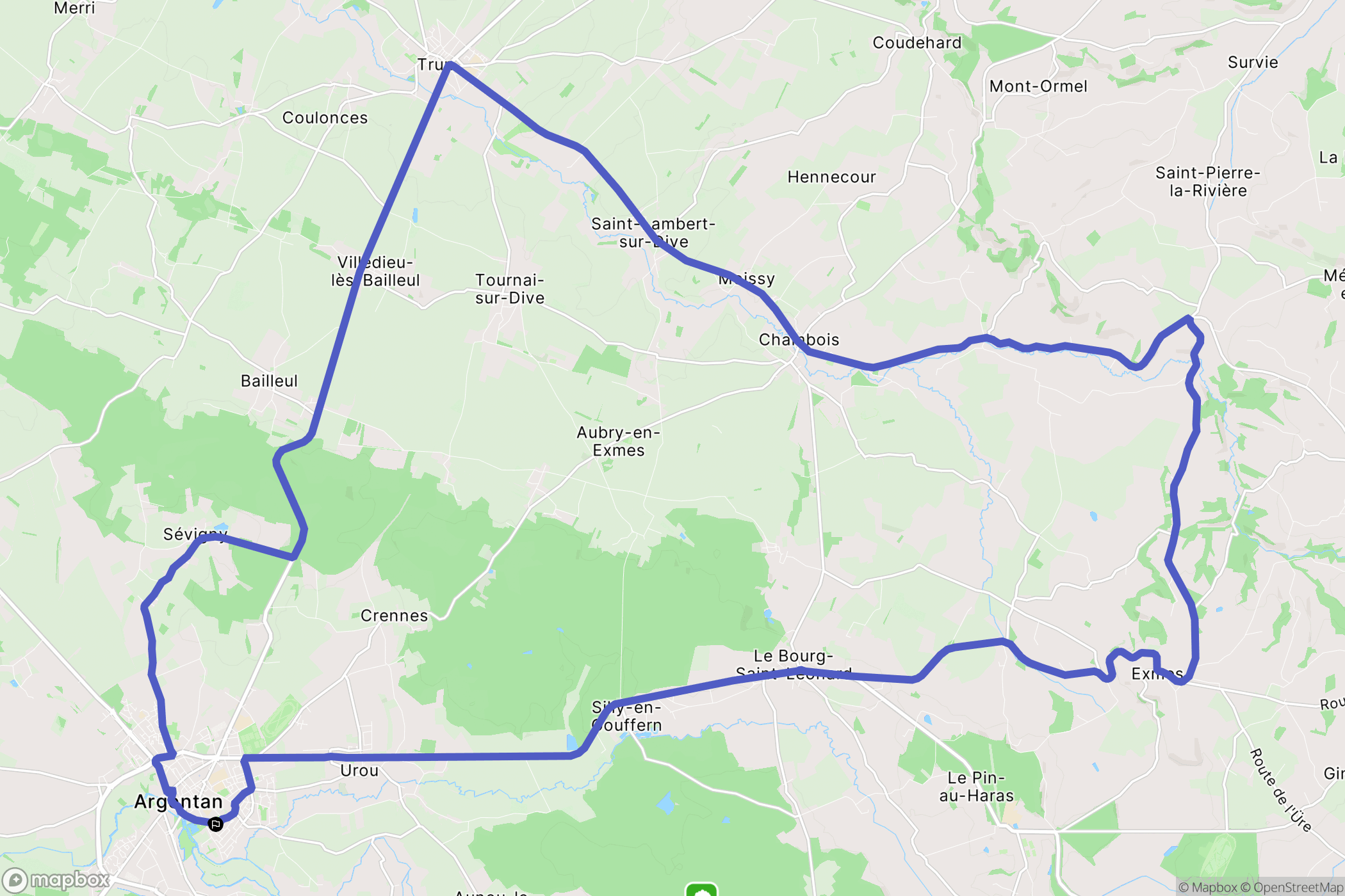 Argentan : carte du parcours de randonnée - France