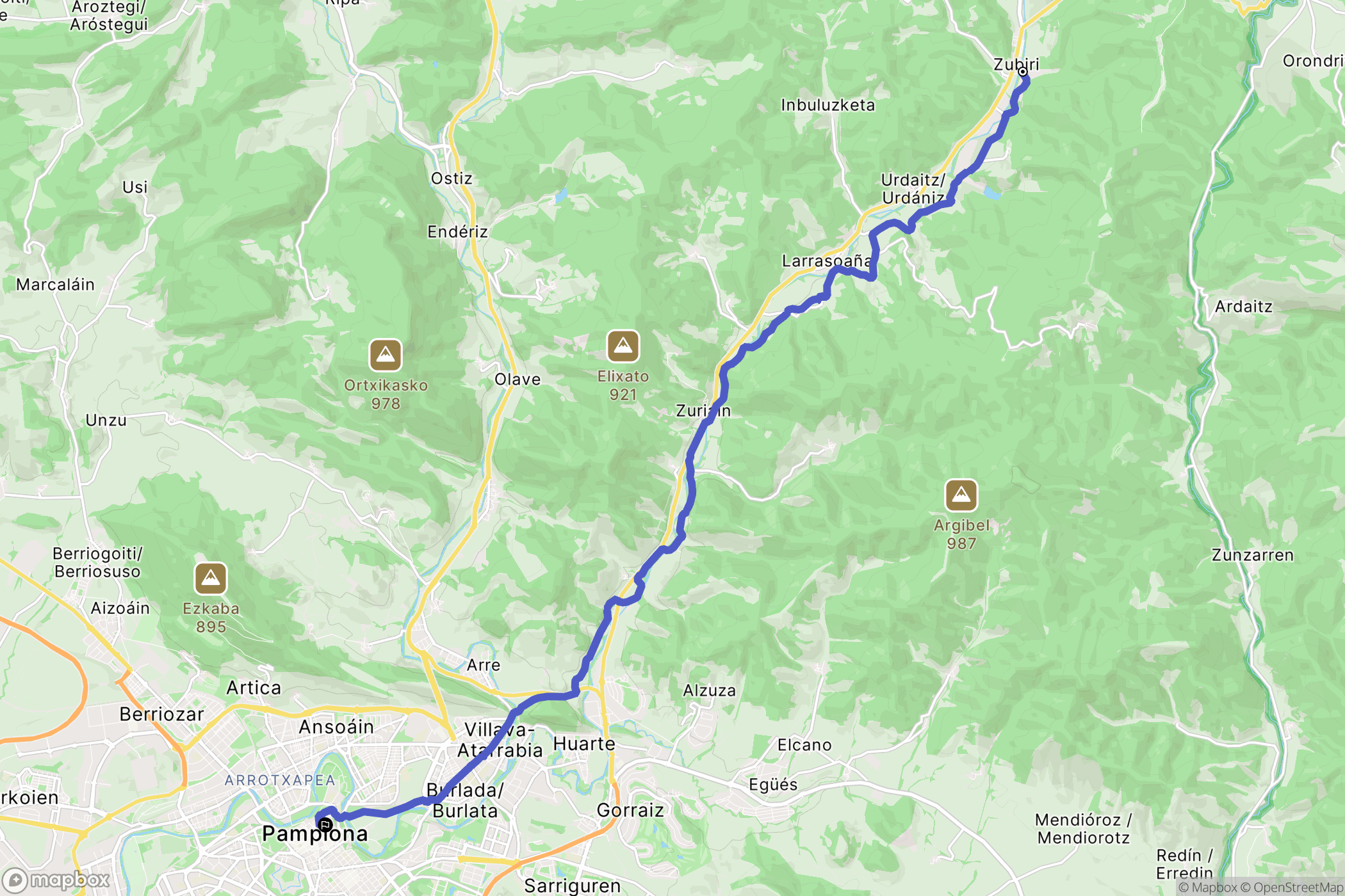 Zubiri : carte du parcours de randonnée - Spain