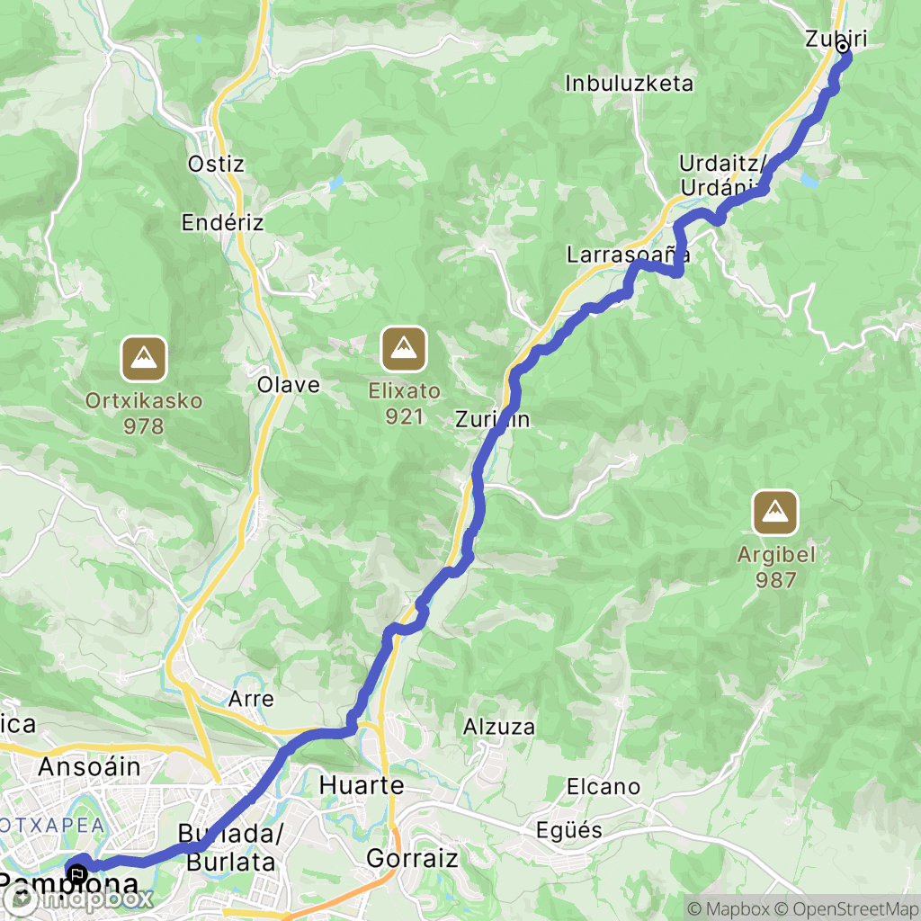 Zubiri : carte du parcours de randonnée - Spain