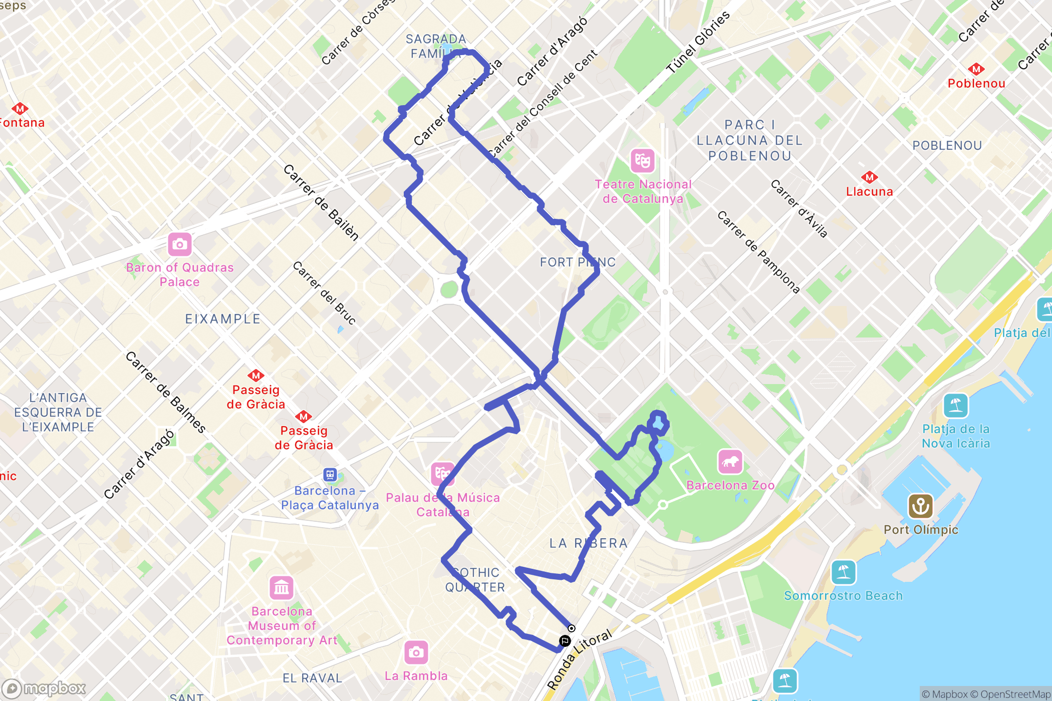 Barcelona : carte du parcours de randonnée - Spain