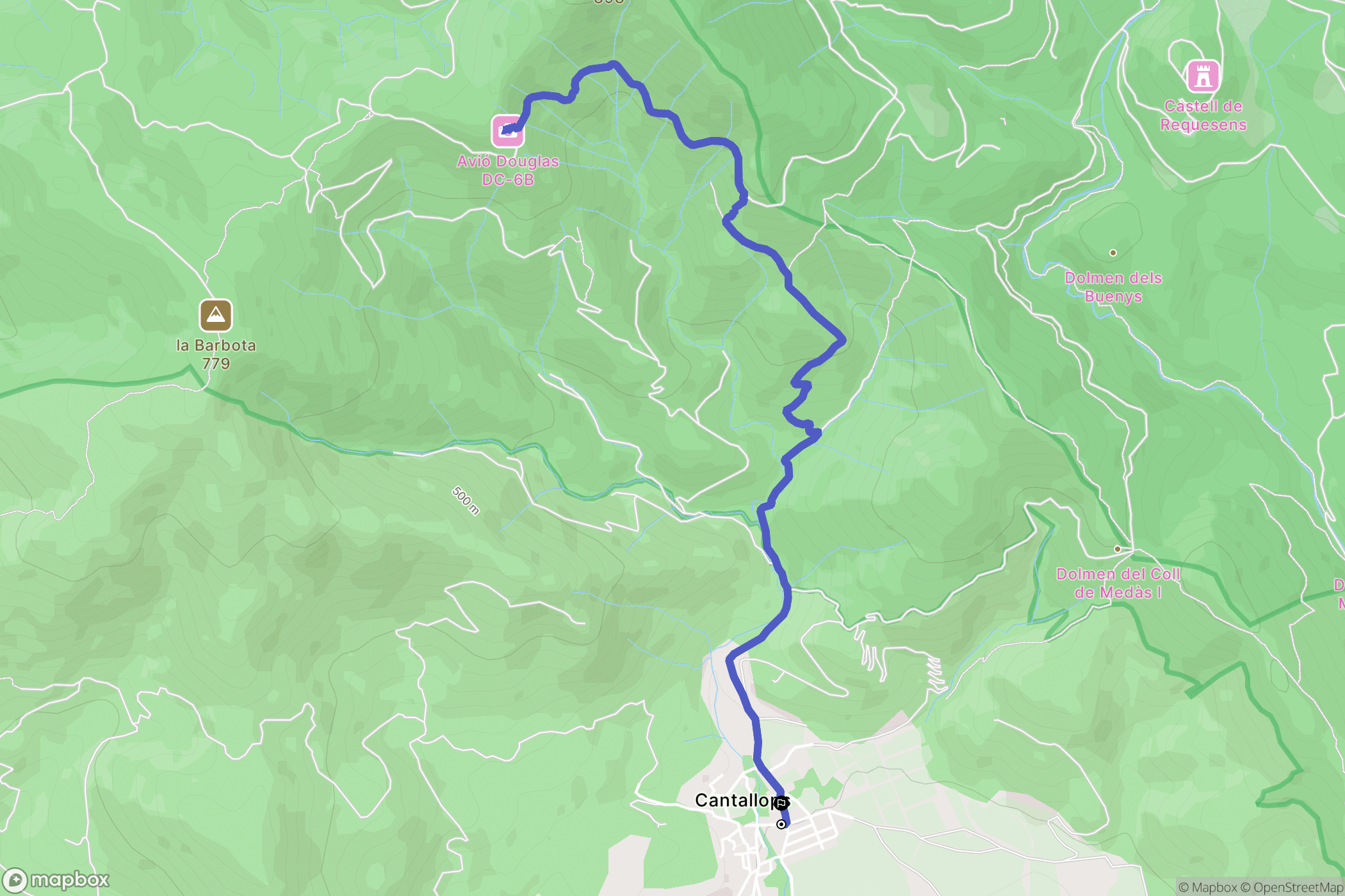 Cantallops : carte du parcours de randonnée - Spain