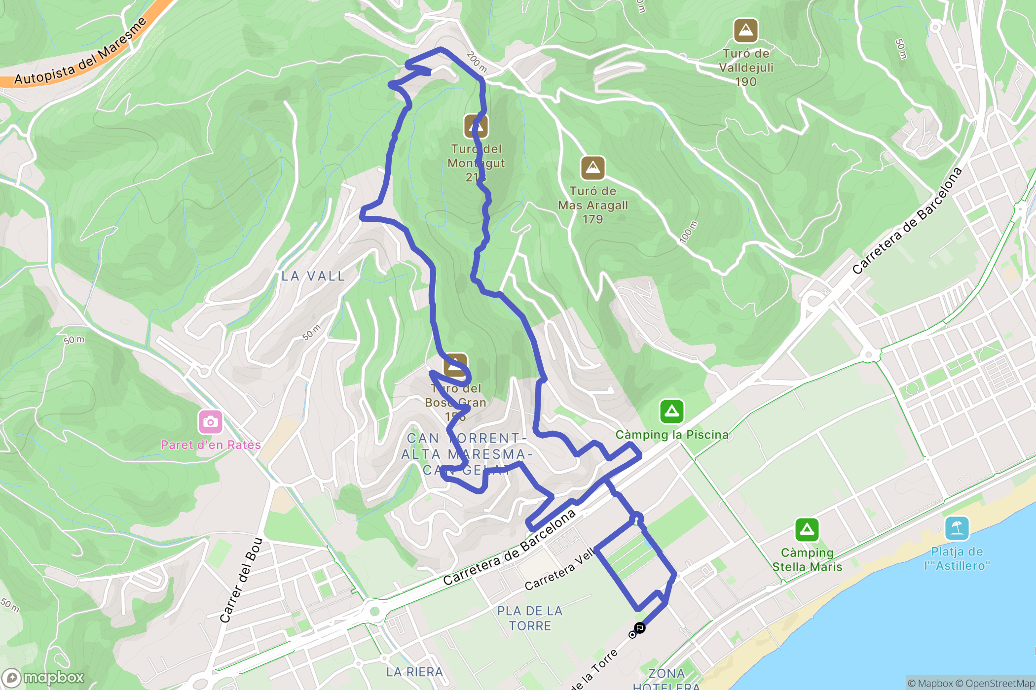 Santa Susanna : carte du parcours de randonnée - Spain