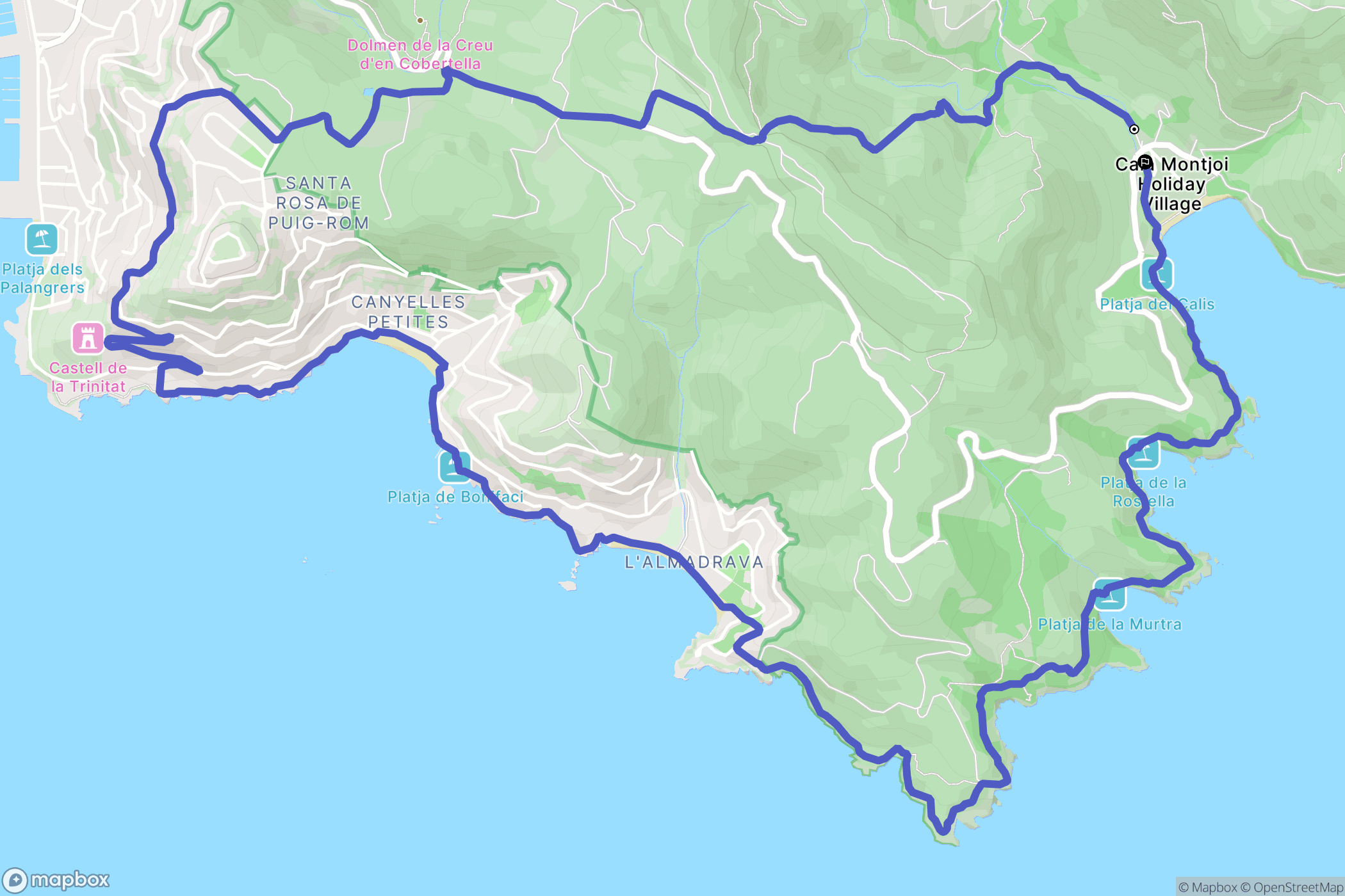 Montjoi : carte du parcours de randonnée - Spain