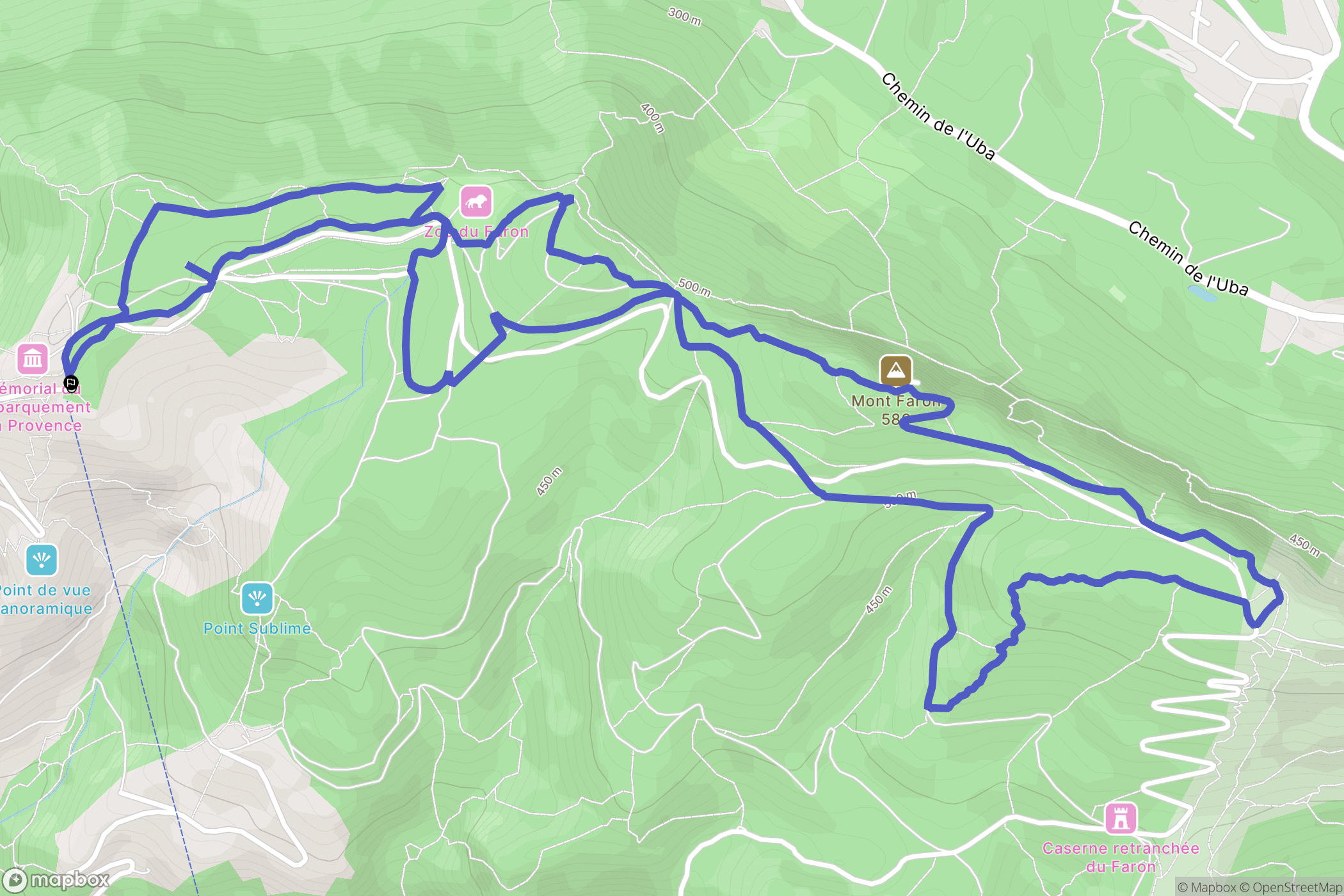 Toulon : carte du parcours de randonnée - France