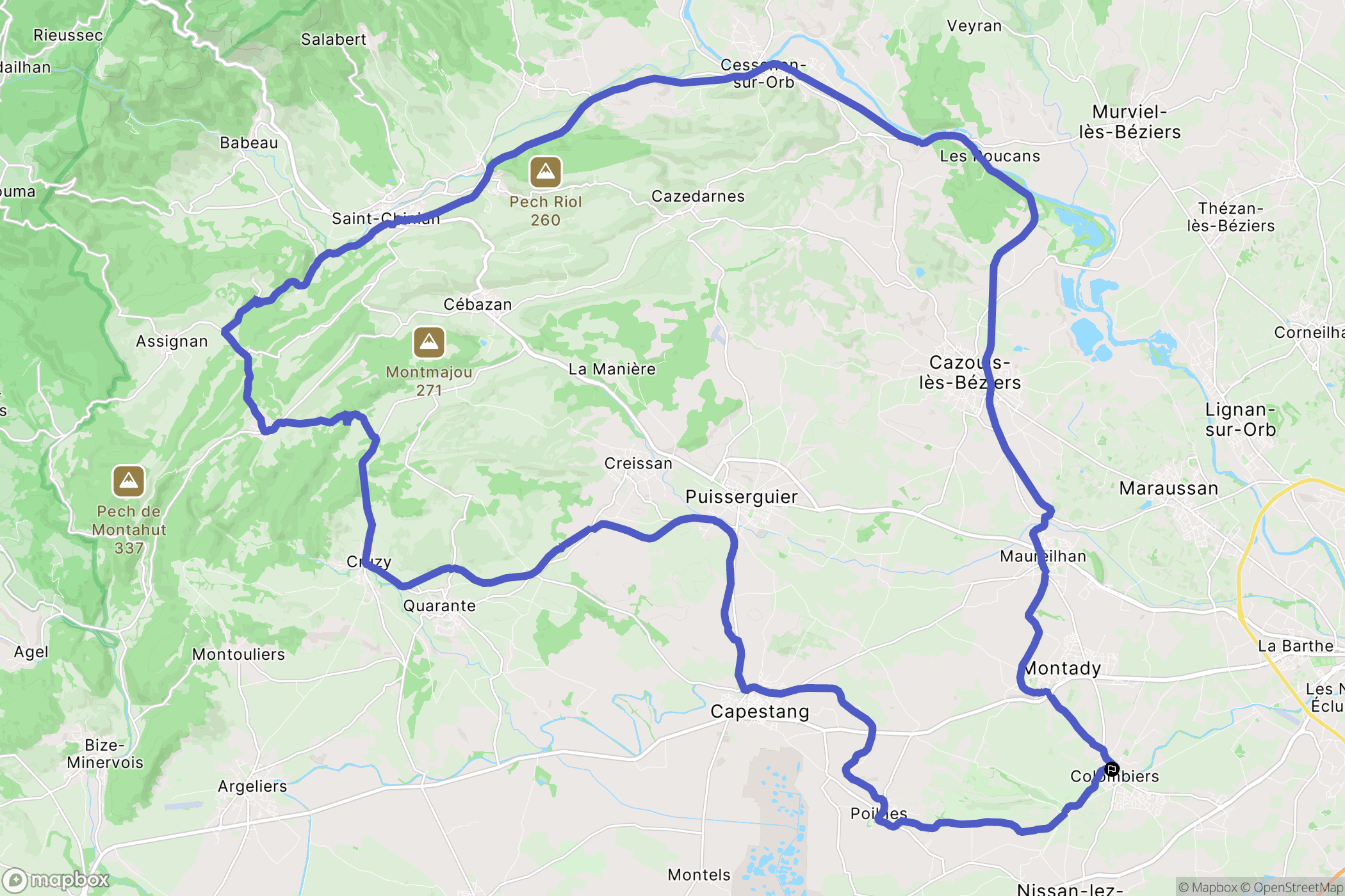 Colombiers : carte du parcours de randonnée - France