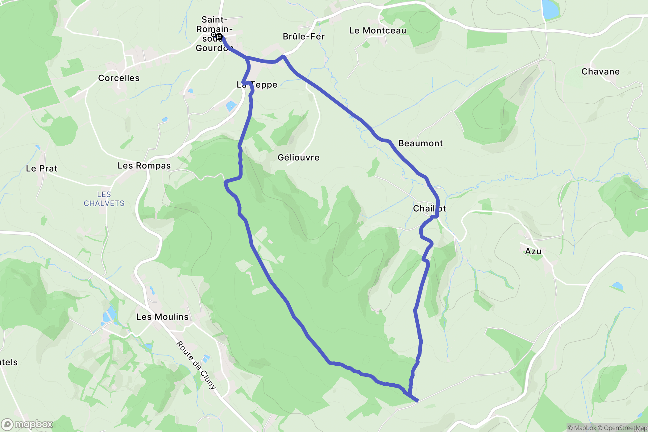 Saint-Romain-sous-Gourdon : carte du parcours de randonnée - France