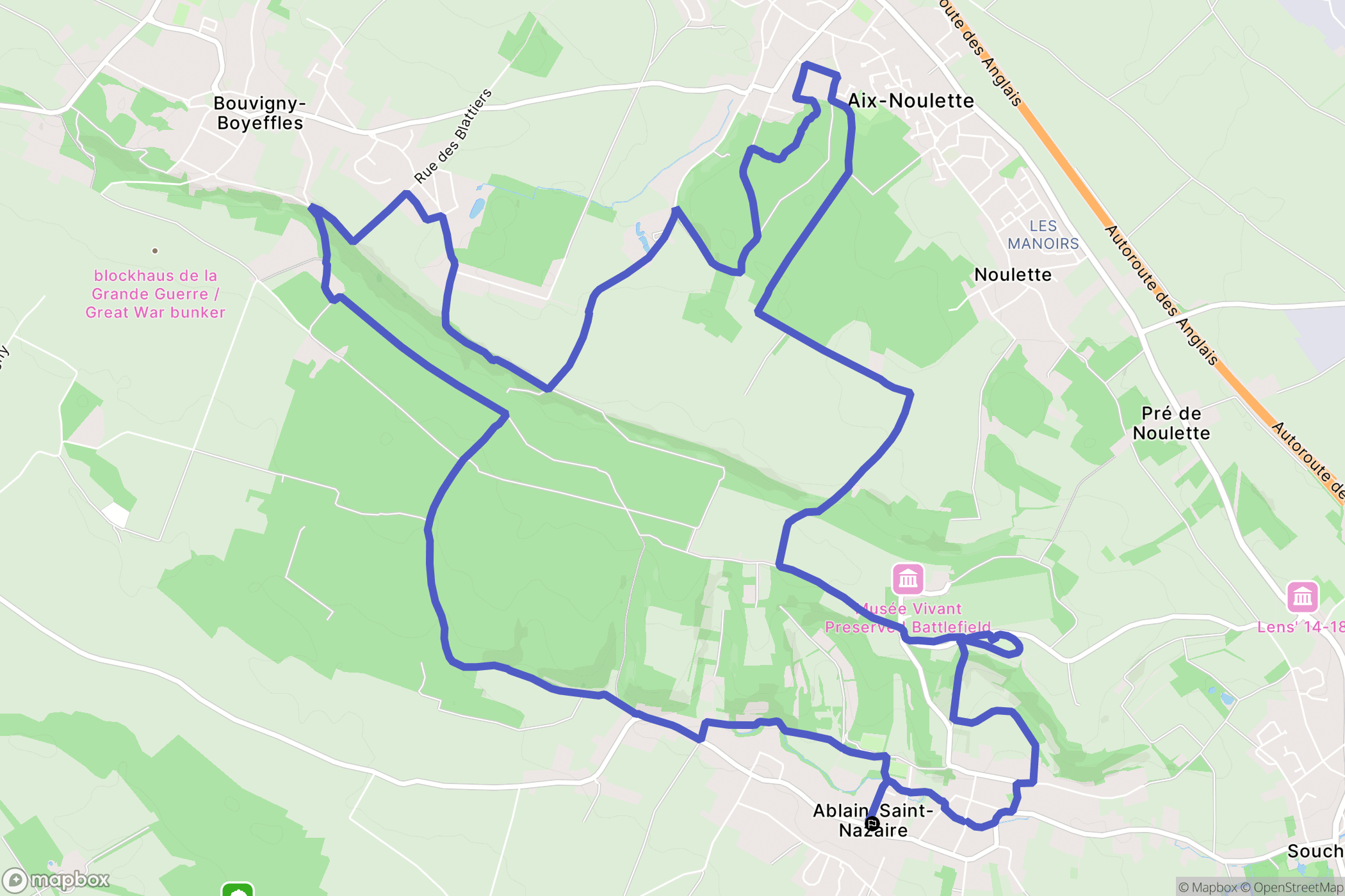 Ablain-Saint-Nazaire : carte du parcours de randonnée - France