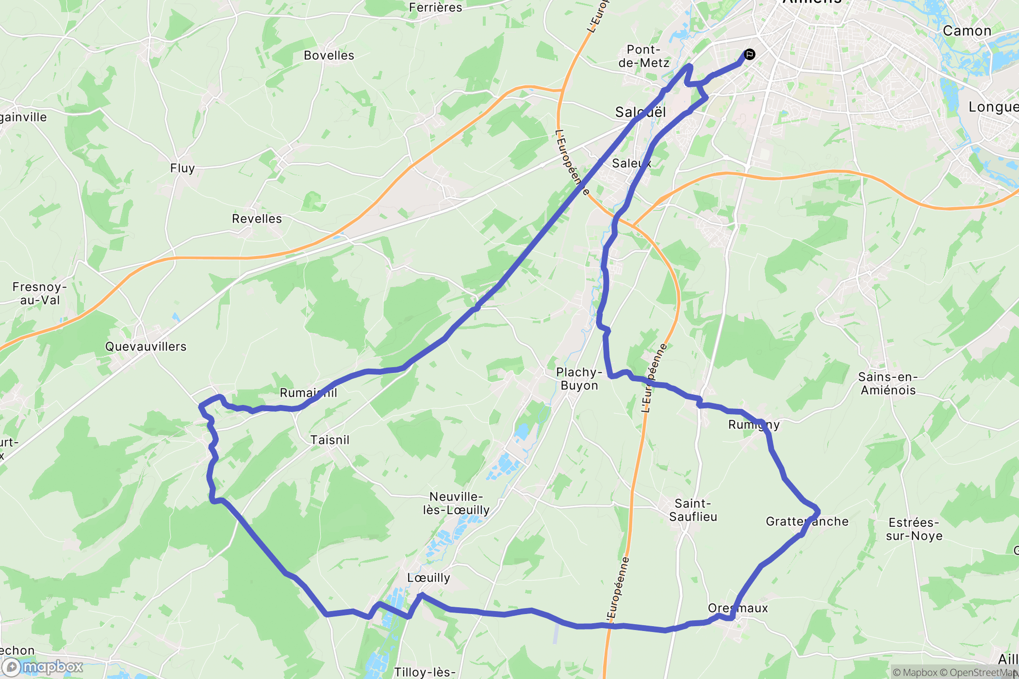 Amiens : carte du parcours de randonnée - France