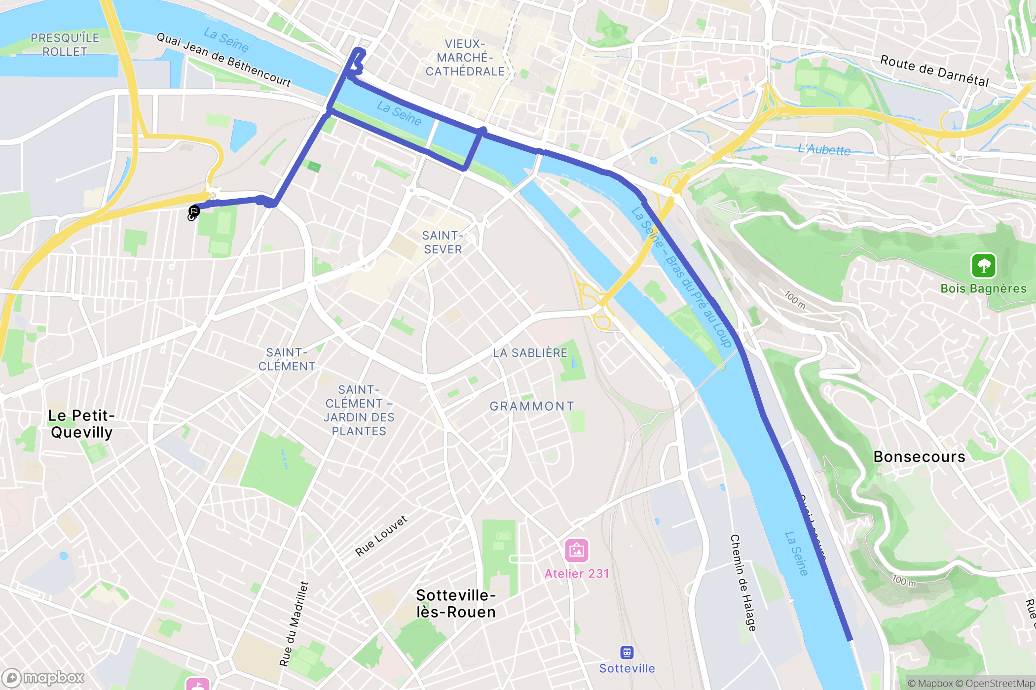 Le Petit-Quevilly : carte du parcours de randonnée - France
