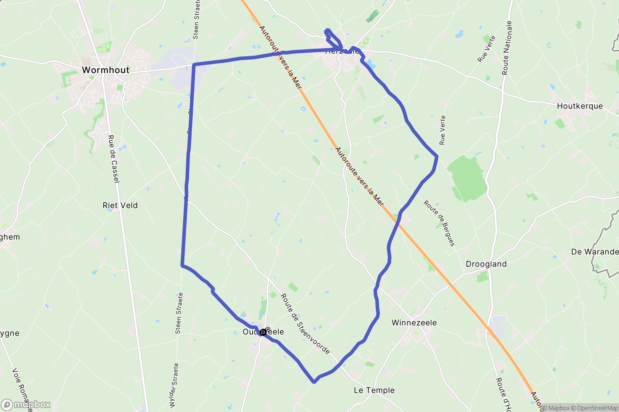 Oudezeele : carte du parcours de randonnée - France