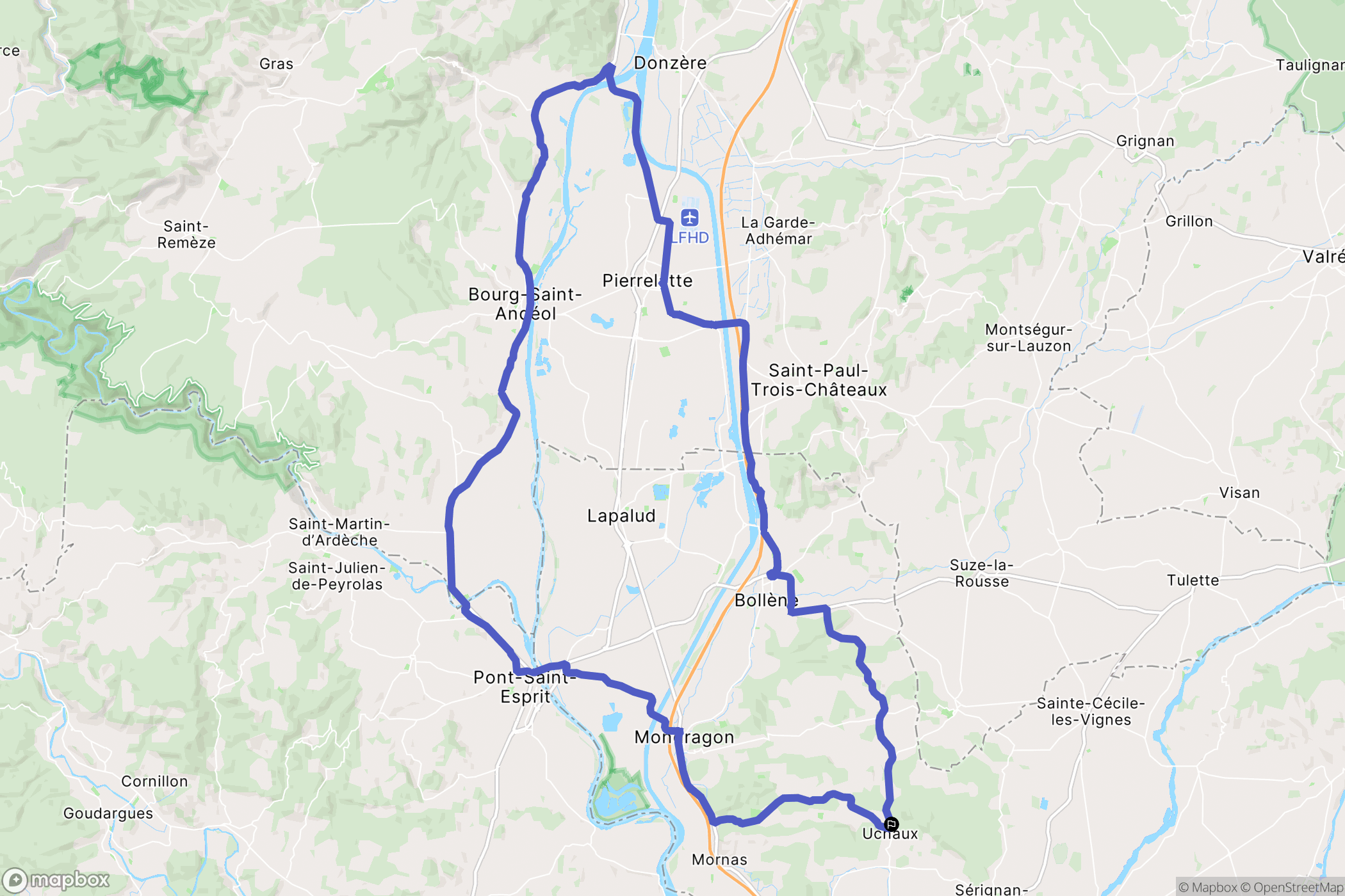 Uchaux : carte du parcours de randonnée - France