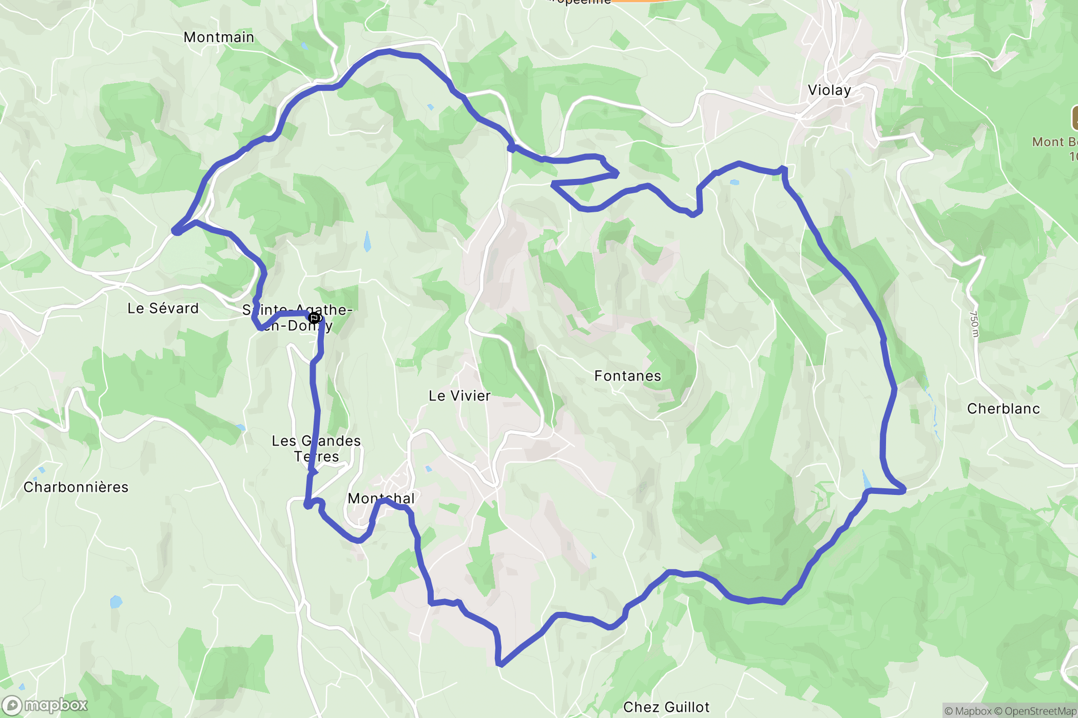 Sainte-Agathe-en-Donzy : carte du parcours de randonnée - France