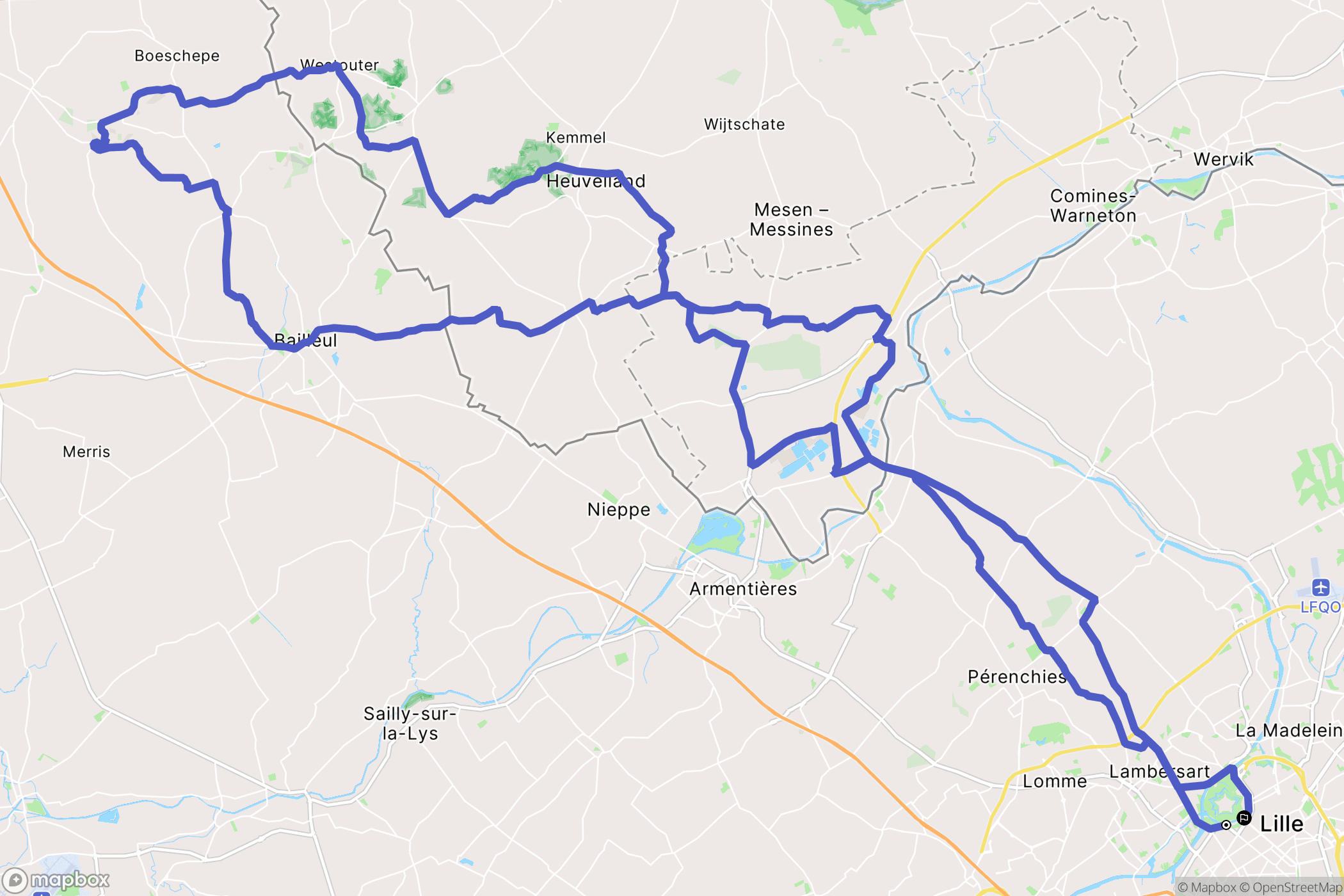 Lille : carte du parcours de randonnée - France