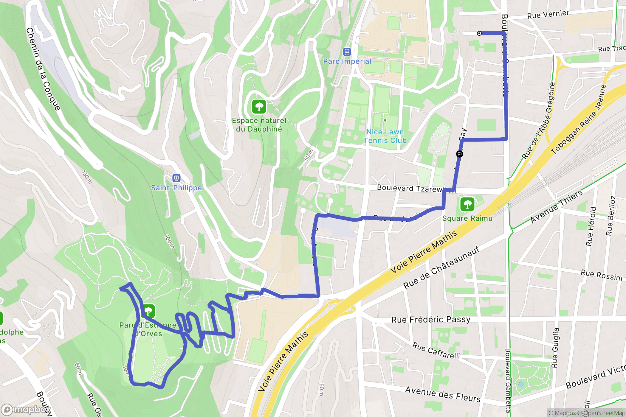 Nice : carte du parcours de randonnée - France