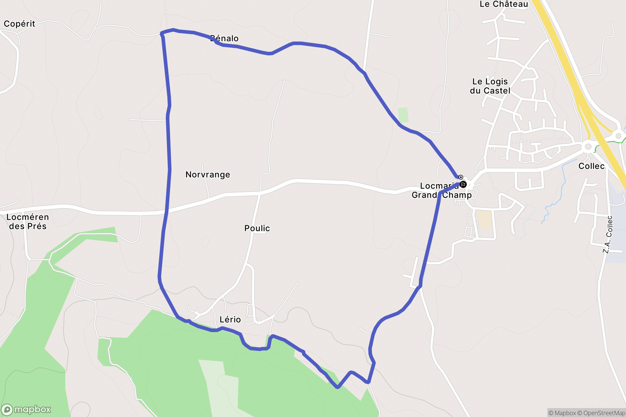Locmaria-Grand-Champ : carte du parcours de randonnée - France